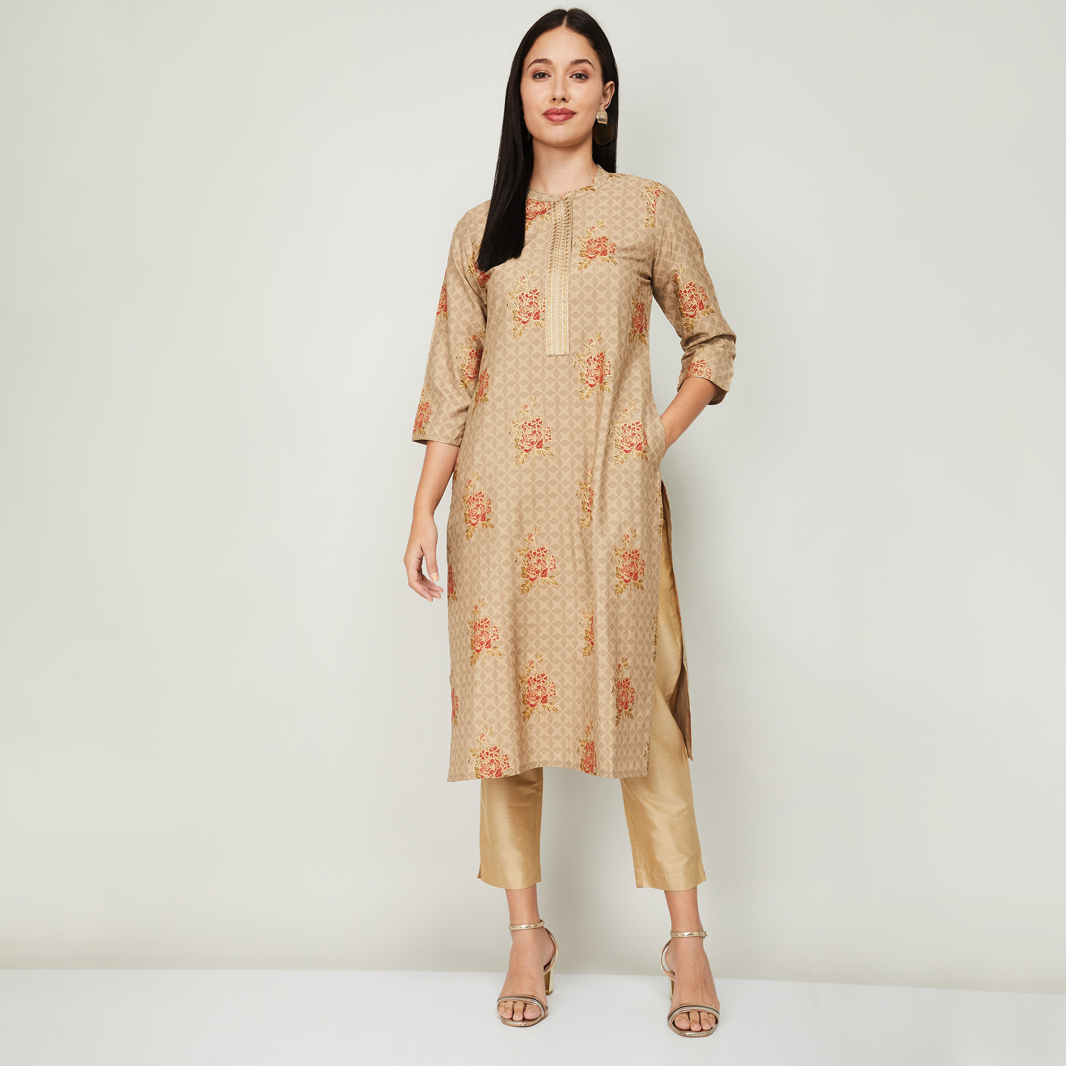ميلانج اللون البيج قمم-women-clothing-ethnicwear-kurtas-image-1
