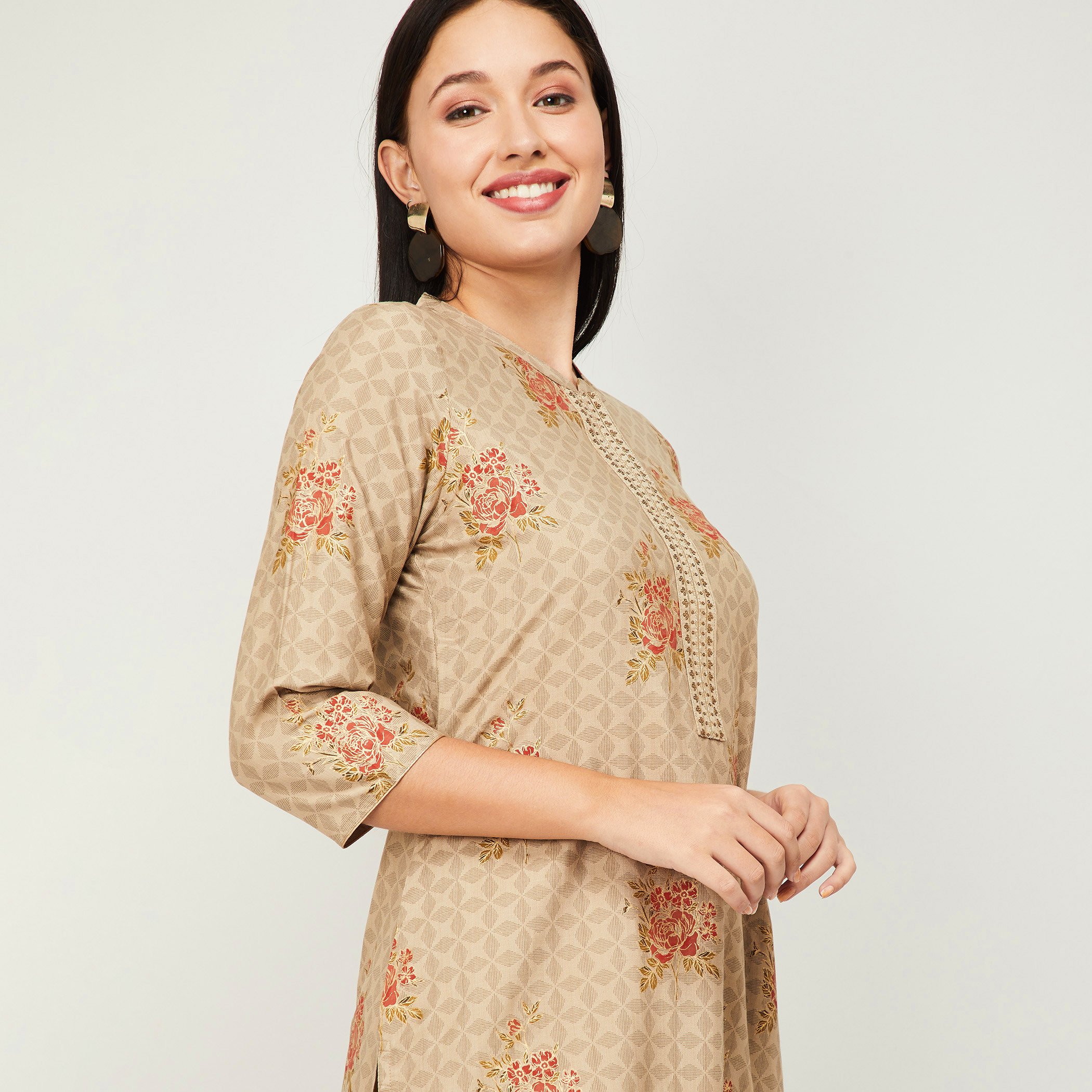 ميلانج اللون البيج قمم-women-clothing-ethnicwear-kurtas-image-4