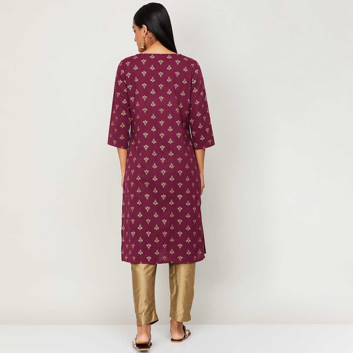 كورتا من ميلانج للنساء مطبوع برقبة مستديرة من المستقيم مع لون أرجواني-women-clothing-ethnicwear-kurtas-image-4