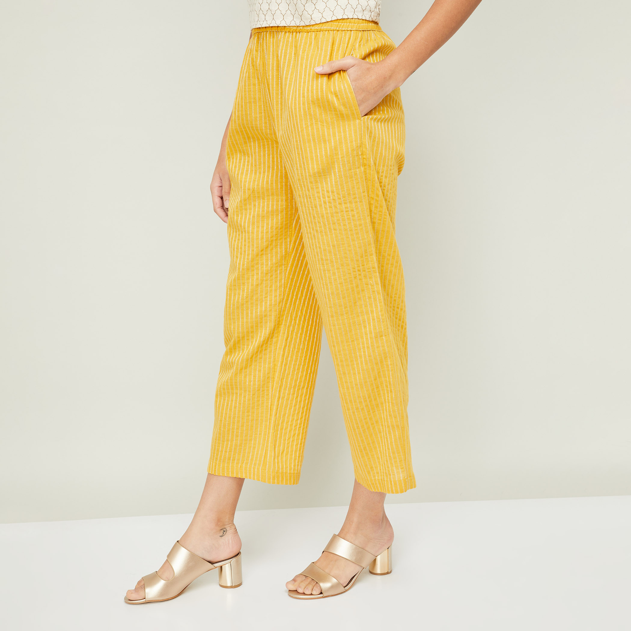 ميلانج الأصفر بنطال-women-clothing-ethnicwear-bottoms-pants-image-3