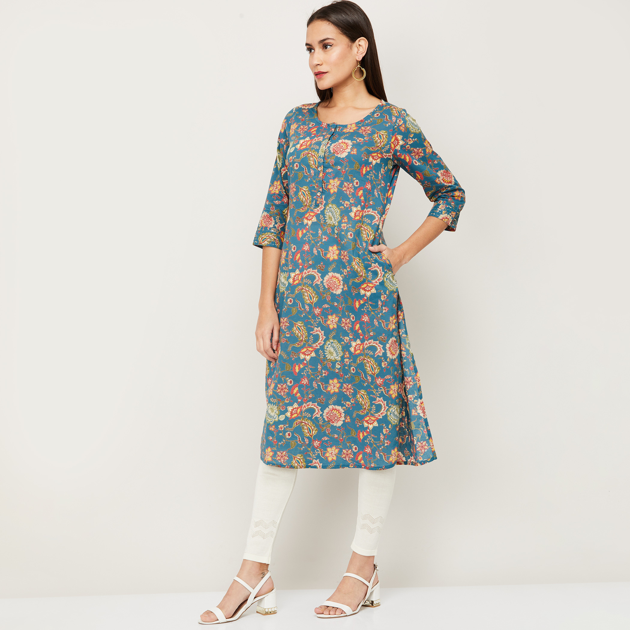 ميلانج أزرق كورتا-women-clothing-ethnicwear-kurtas-image-3