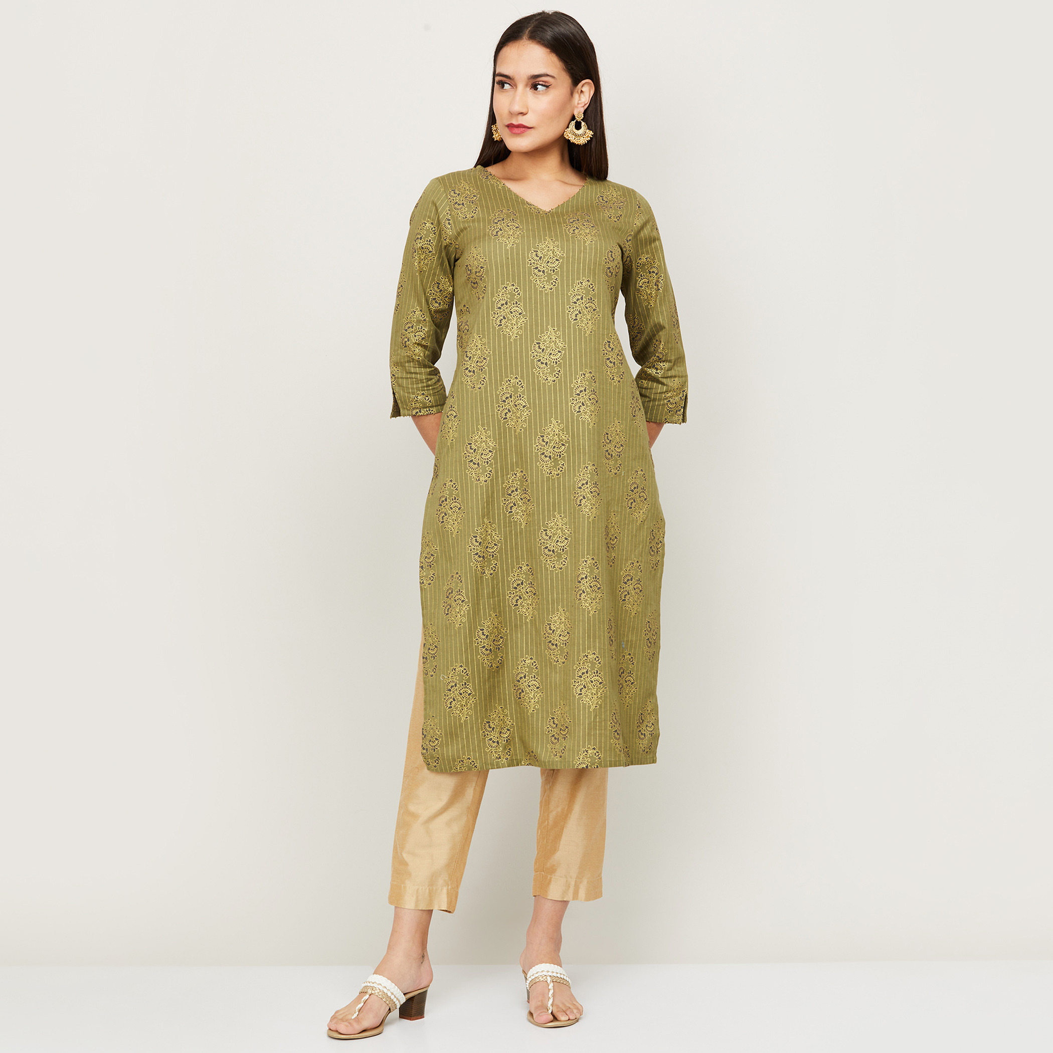 ميلانج أخضر كورتا-women-clothing-ethnicwear-kurtas-image-1