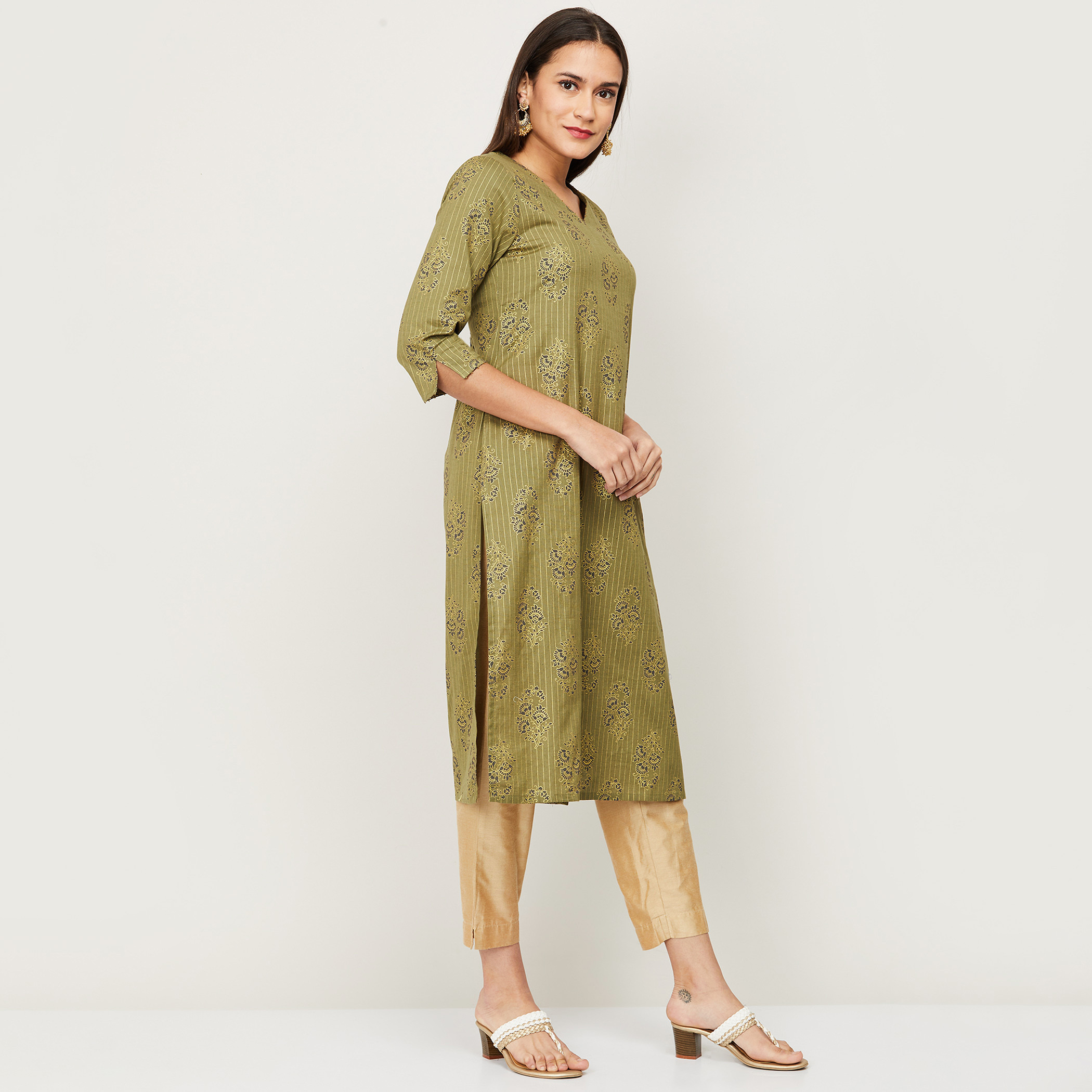 ميلانج أخضر كورتا-women-clothing-ethnicwear-kurtas-image-2