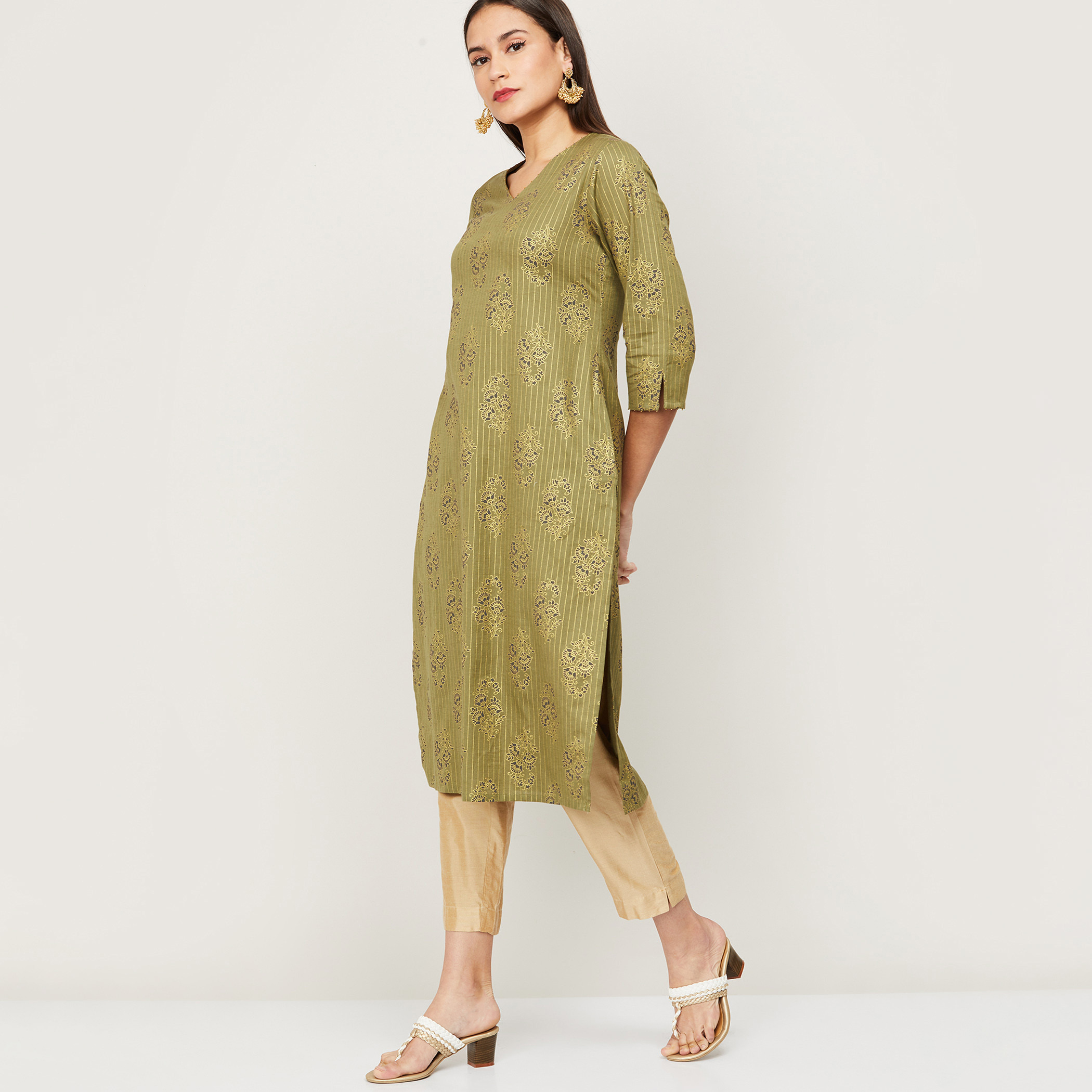 ميلانج أخضر كورتا-women-clothing-ethnicwear-kurtas-image-3