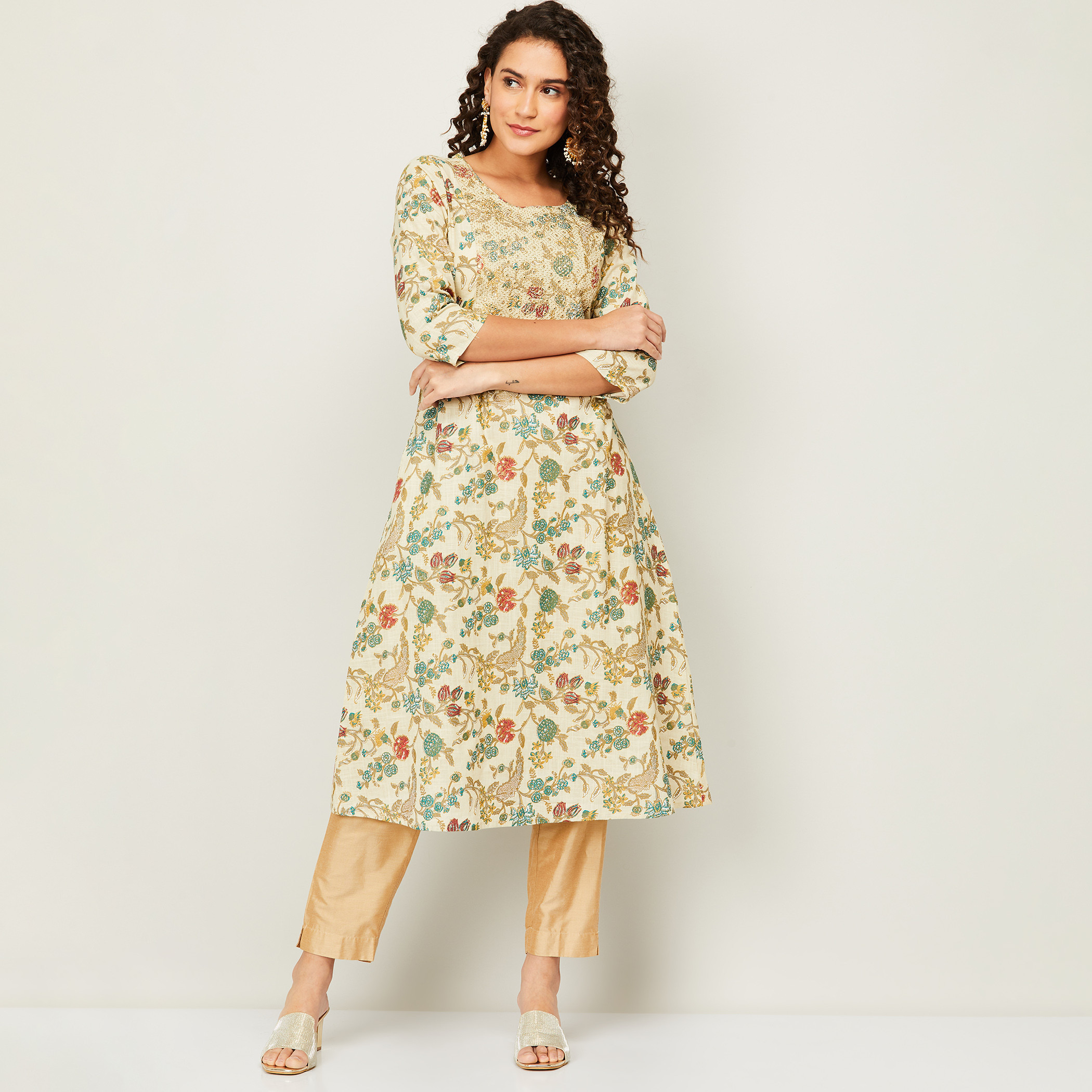 ميلانج اللون البيج قمم-women-clothing-ethnicwear-kurtas-image-1