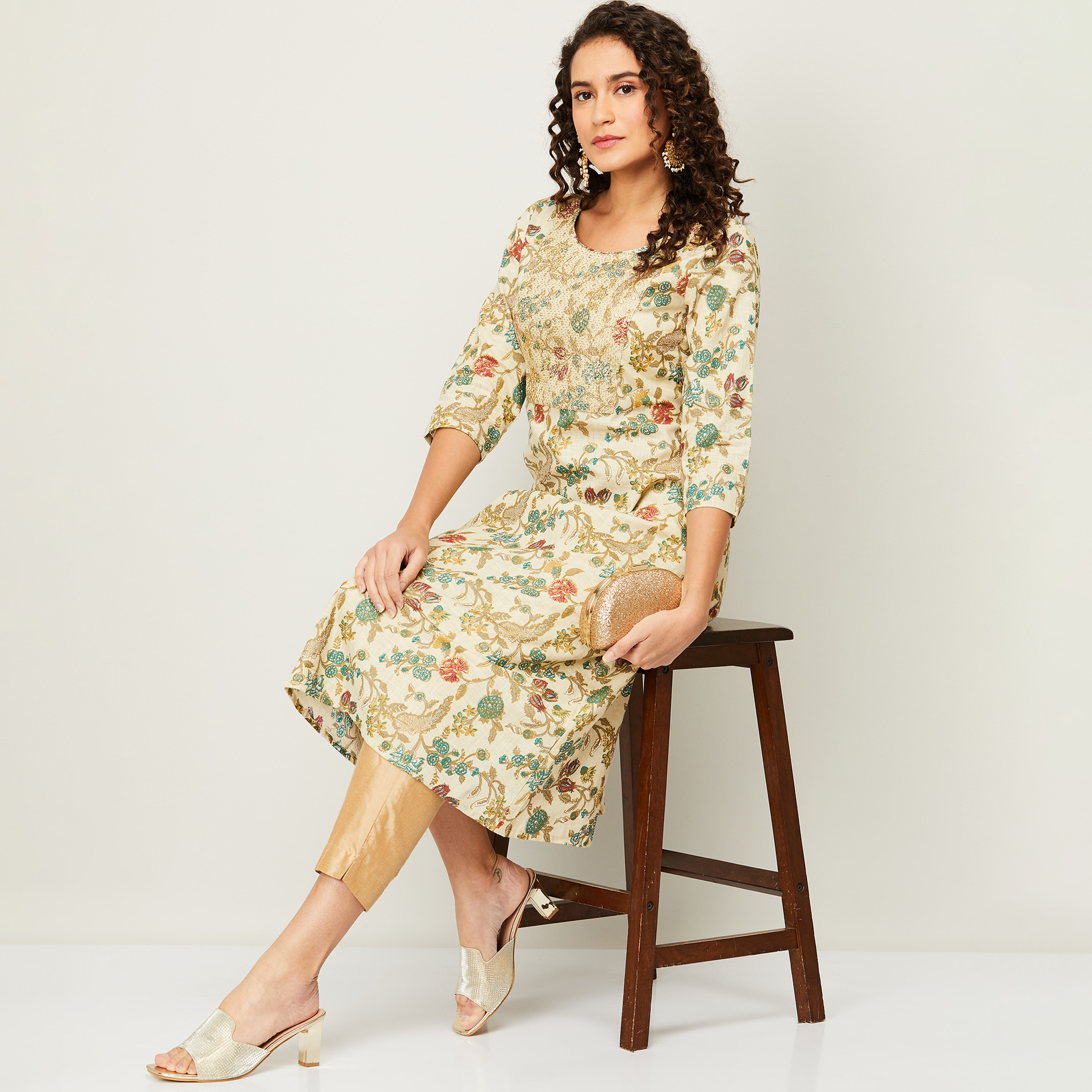 ميلانج اللون البيج قمم-women-clothing-ethnicwear-kurtas-image-2