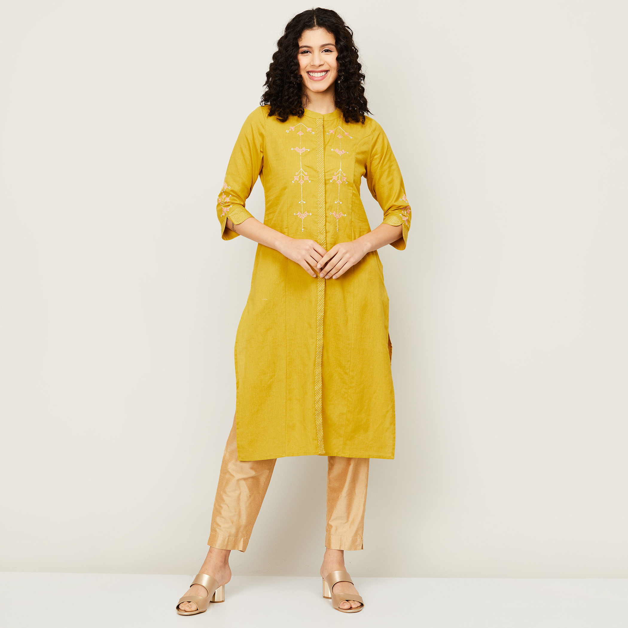 ميلانج الأصفر قمم-women-clothing-ethnicwear-kurtas-image-1