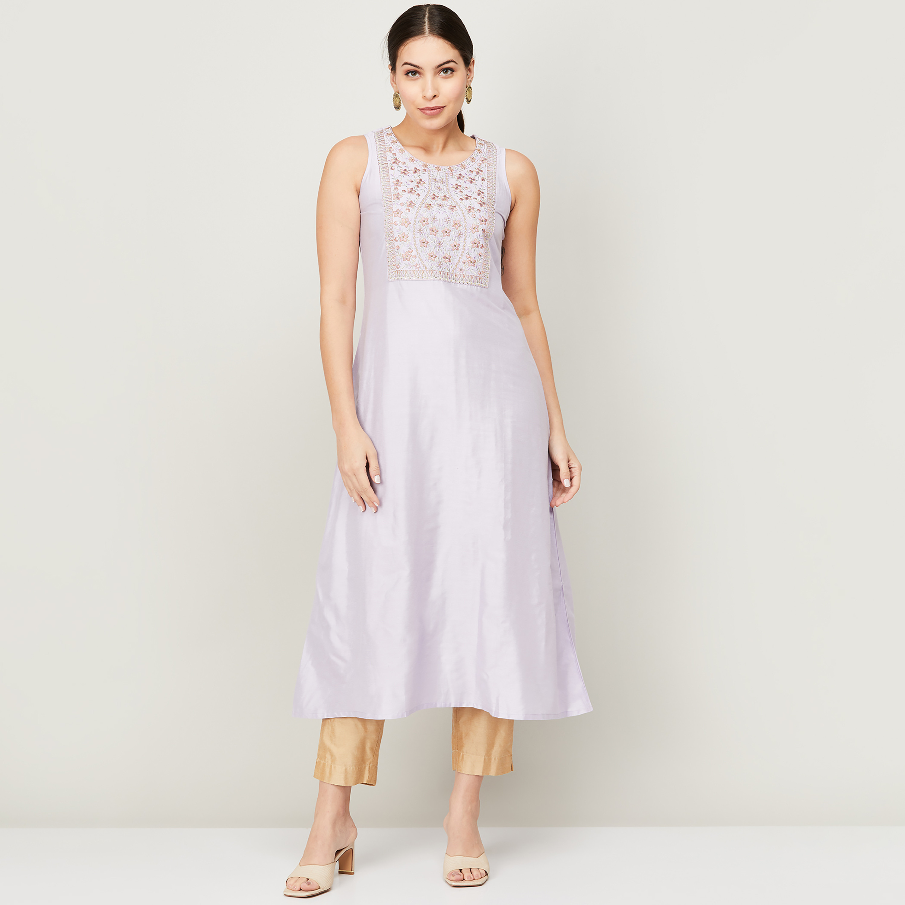 كورتا مستقيم من ميلانج نسائي أرجواني مطرز بدون أكمام مع جاكيت طويل مطبوع-women-clothing-ethnicwear-kurtas-image-6
