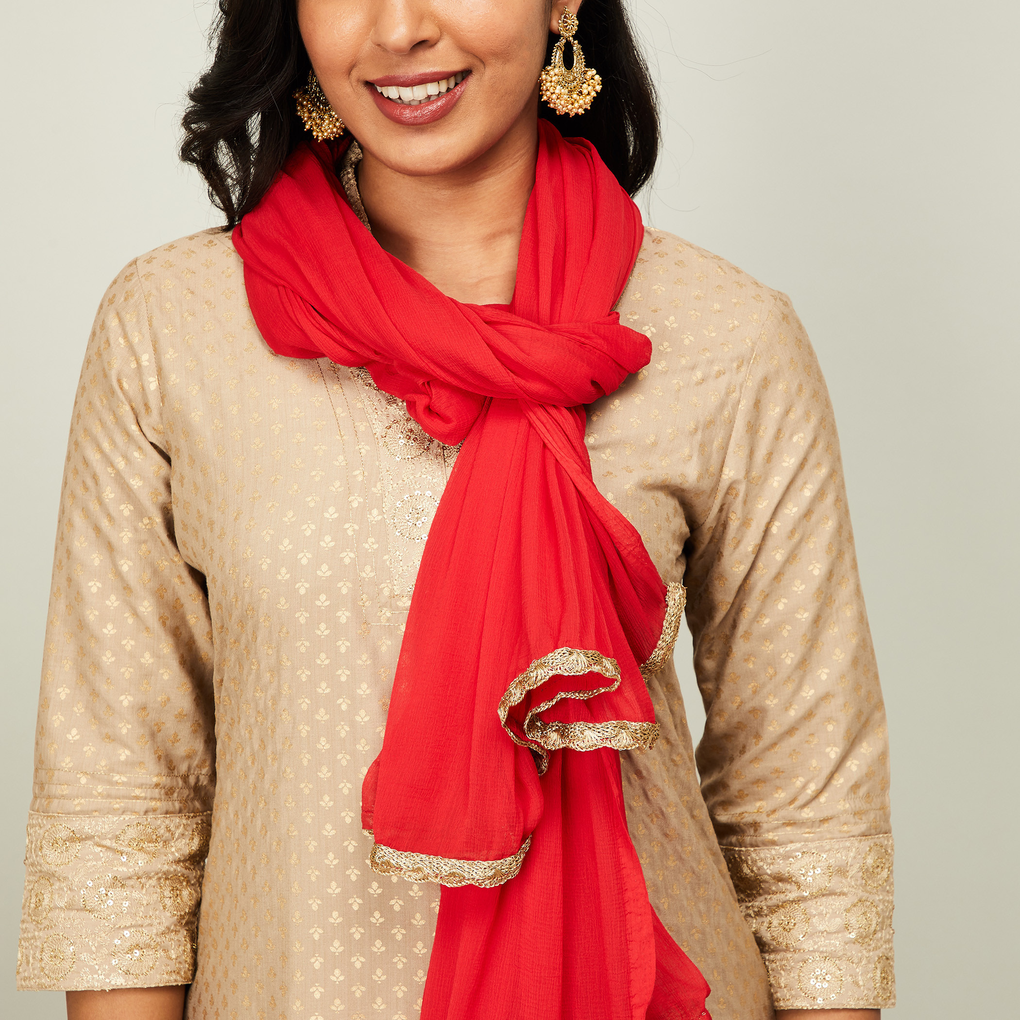 طقم بدلة سالوار تقليدية 3 قطع مزيّنة بأكمام 3/4 من ميلانج-women-clothing-ethnicwear-salwarsuits-image-6