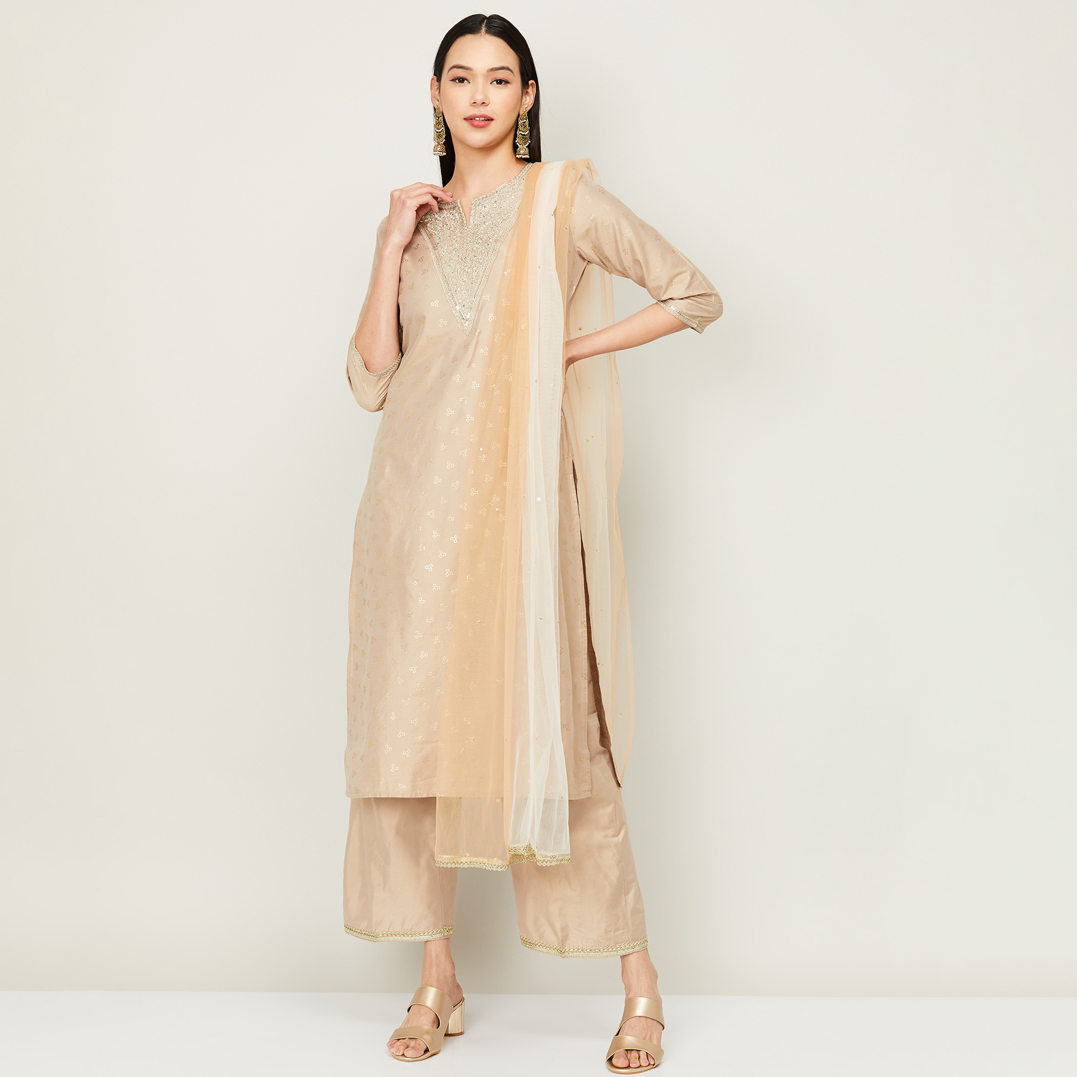 ميلانج اللون البيج كورتا-women-clothing-ethnicwear-salwarsuits-image-1