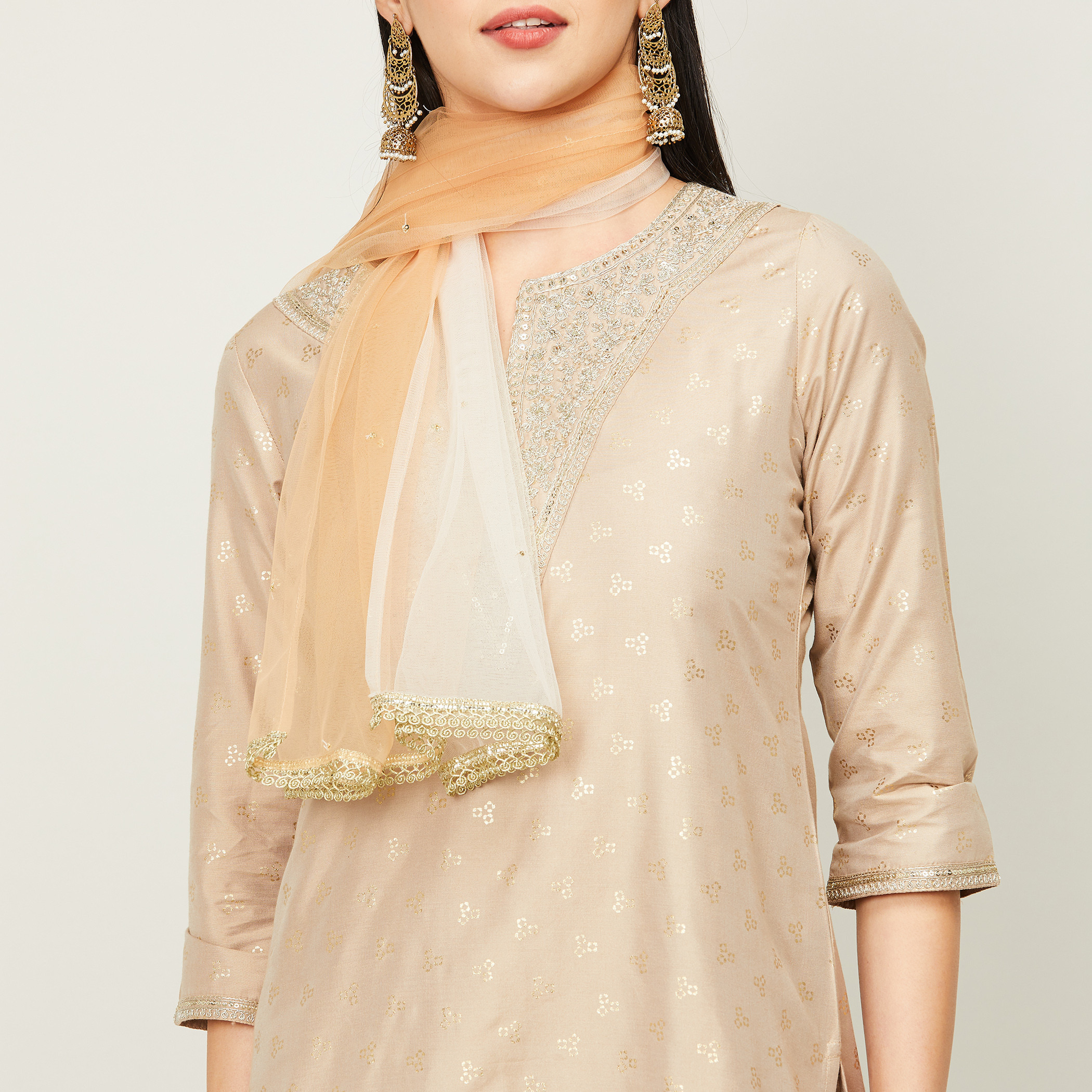 ميلانج اللون البيج كورتا-women-clothing-ethnicwear-salwarsuits-image-6