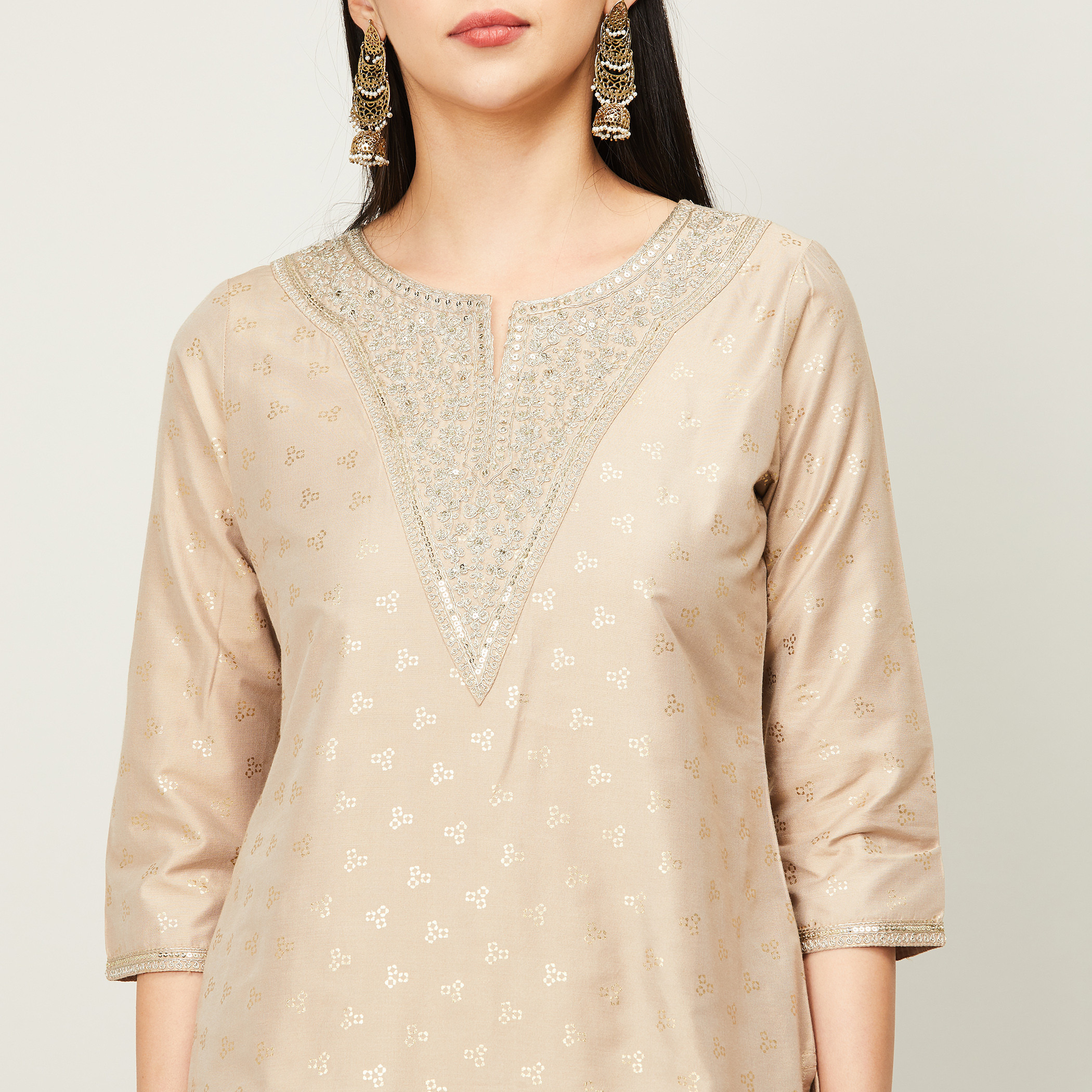 ميلانج اللون البيج كورتا-women-clothing-ethnicwear-salwarsuits-image-7