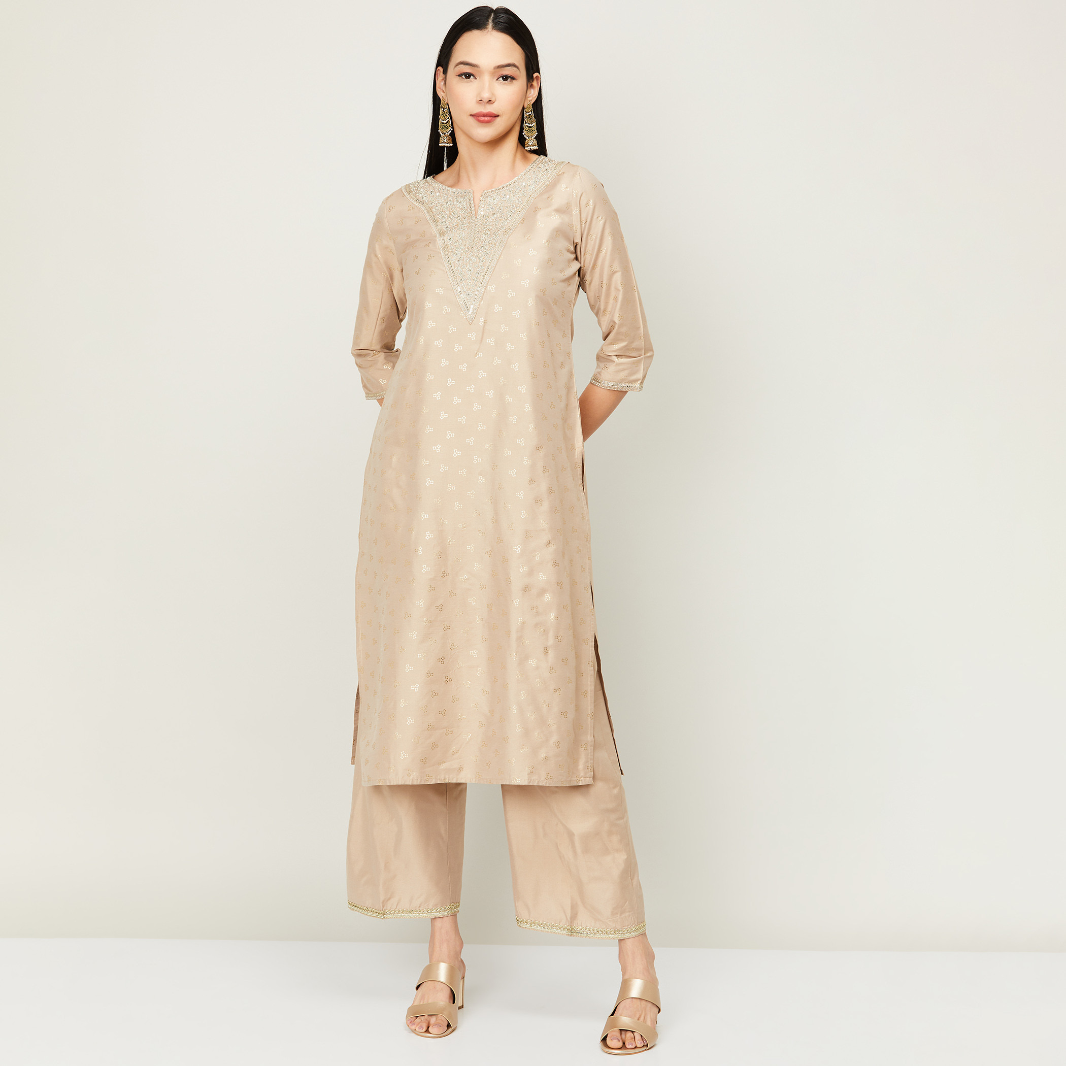 ميلانج اللون البيج كورتا-women-clothing-ethnicwear-salwarsuits-image-8