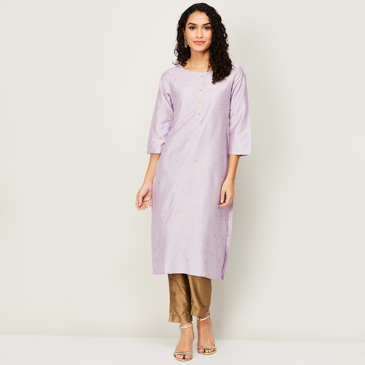 كورتا مستقيمة من ميلانج برقبة دائرية مطبوعة باللون الأرجواني للنساء مع جيوب جانبية-women-clothing-ethnicwear-kurtas-image-1