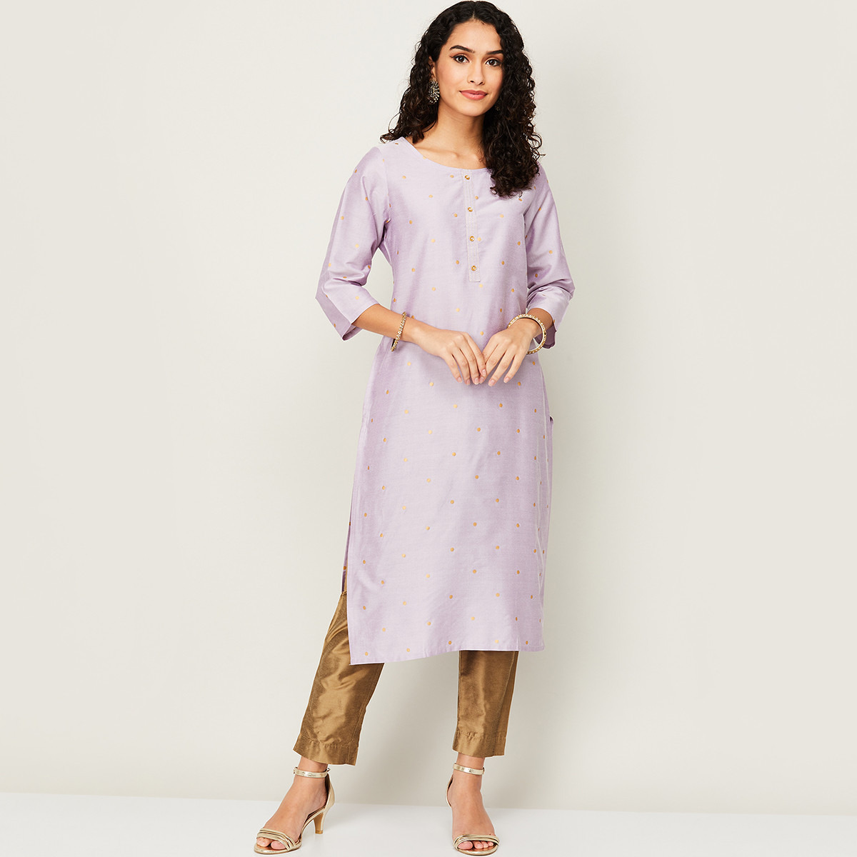 كورتا مستقيمة من ميلانج برقبة دائرية مطبوعة باللون الأرجواني للنساء مع جيوب جانبية-women-clothing-ethnicwear-kurtas-image-2