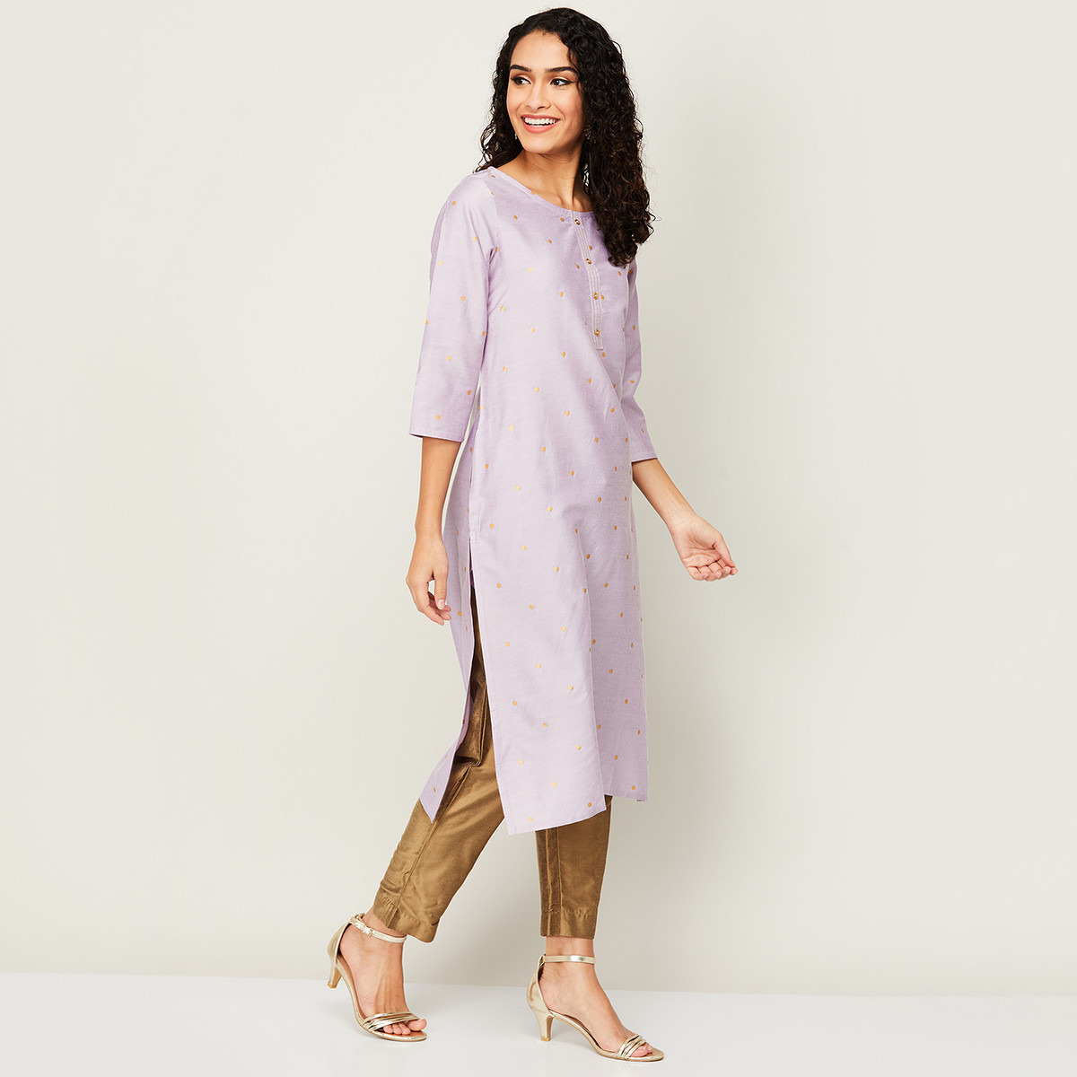 كورتا مستقيمة من ميلانج برقبة دائرية مطبوعة باللون الأرجواني للنساء مع جيوب جانبية-women-clothing-ethnicwear-kurtas-image-3