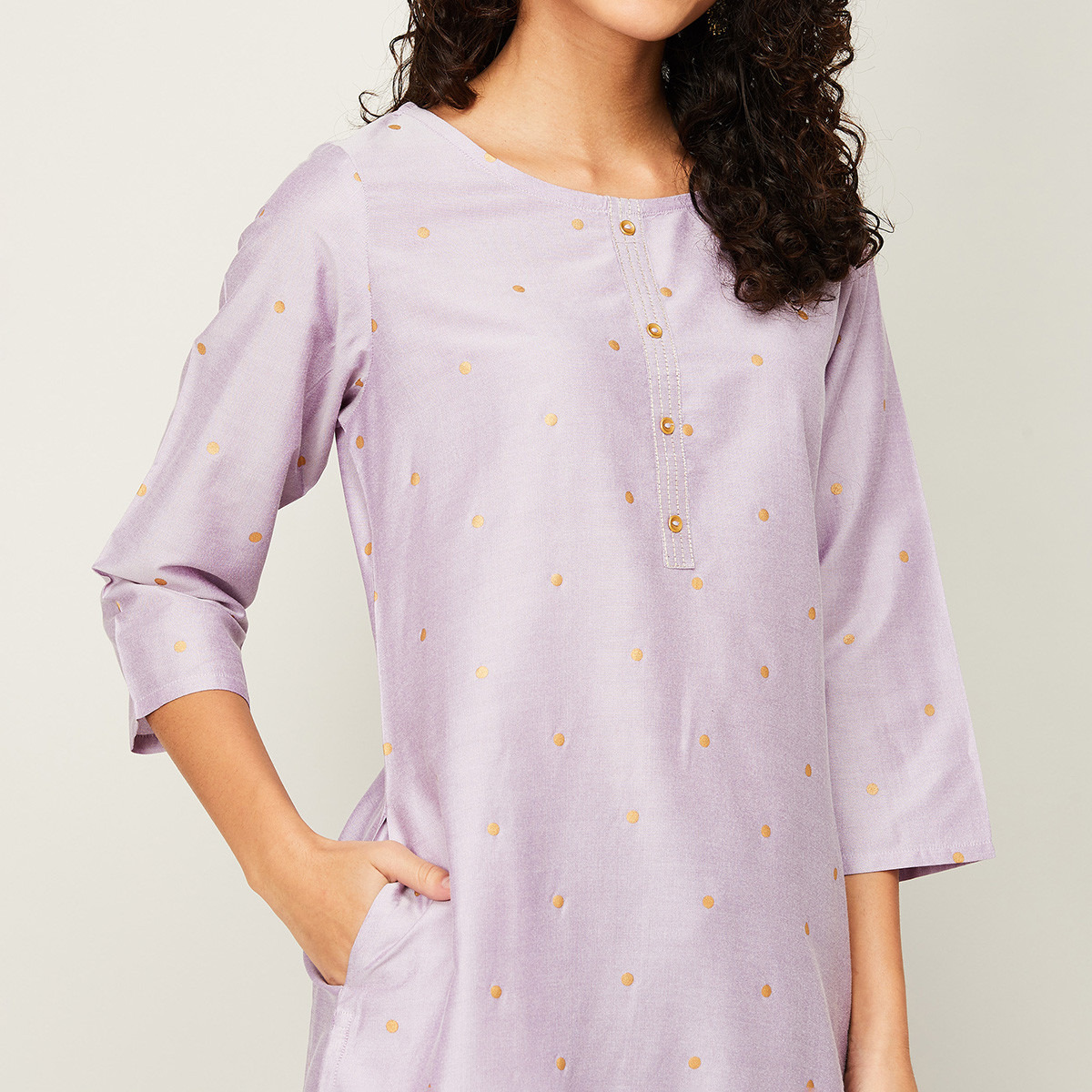 كورتا مستقيمة من ميلانج برقبة دائرية مطبوعة باللون الأرجواني للنساء مع جيوب جانبية-women-clothing-ethnicwear-kurtas-image-4