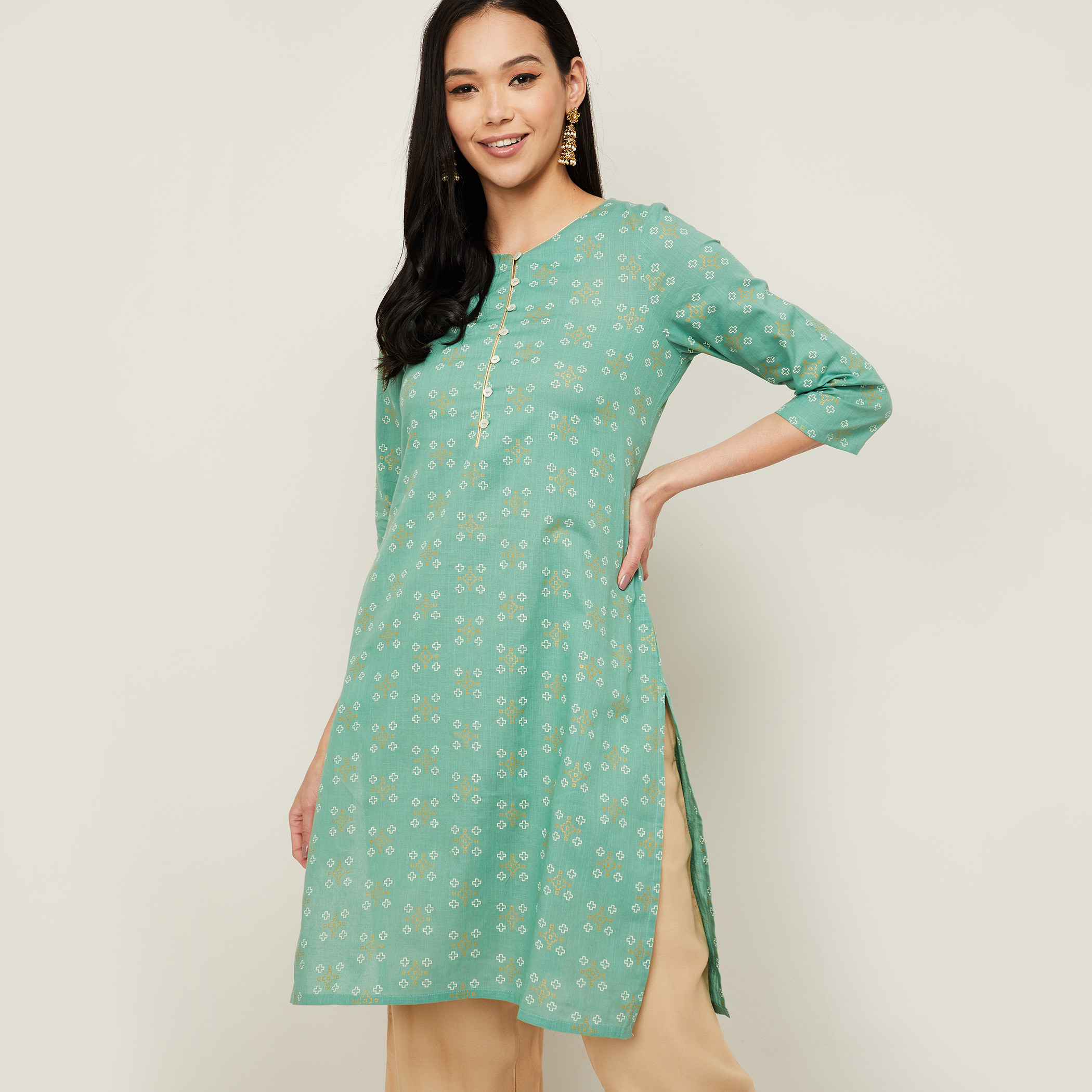 ميلانج أخضر قمم-women-clothing-ethnicwear-kurtas-image-1