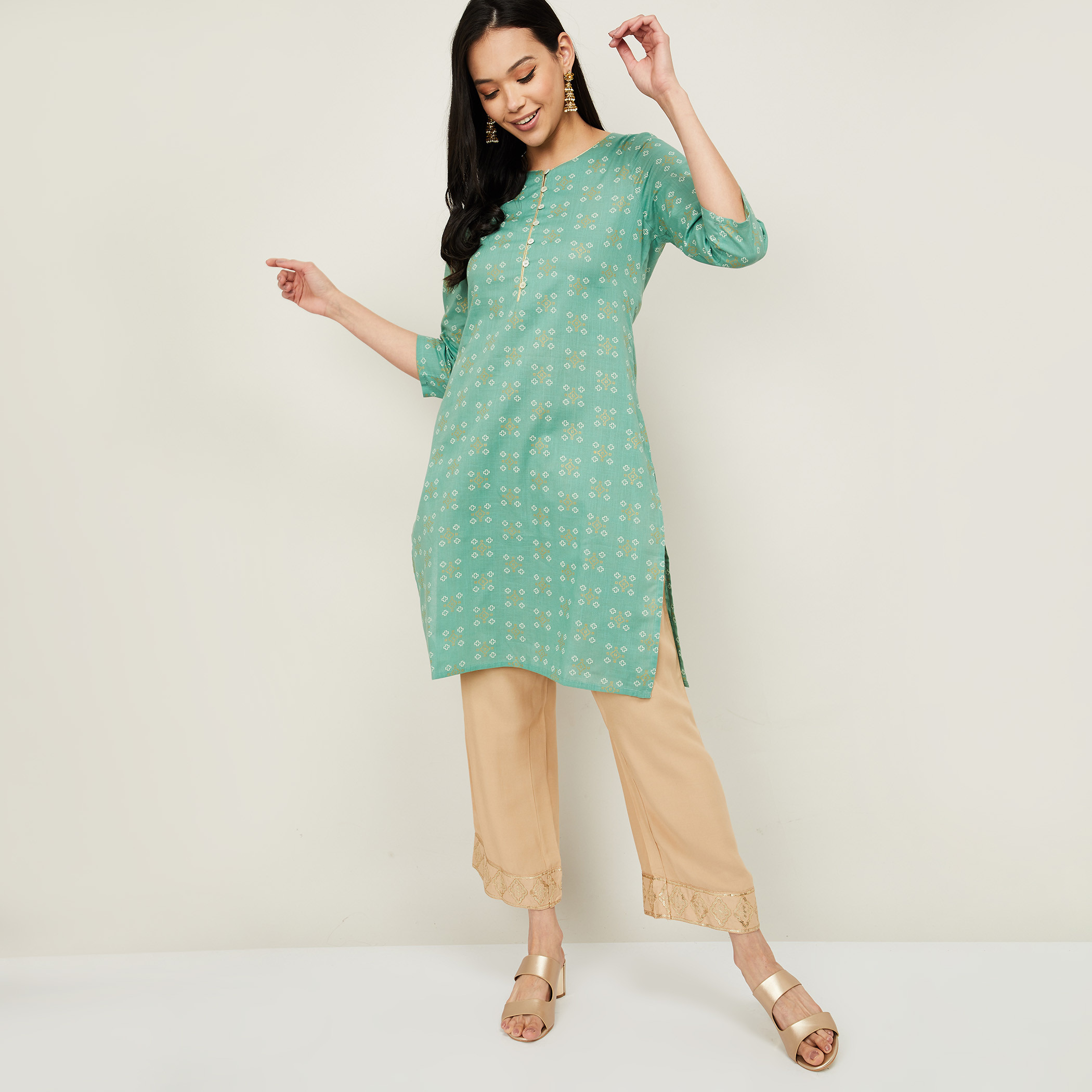 ميلانج أخضر قمم-women-clothing-ethnicwear-kurtas-image-2