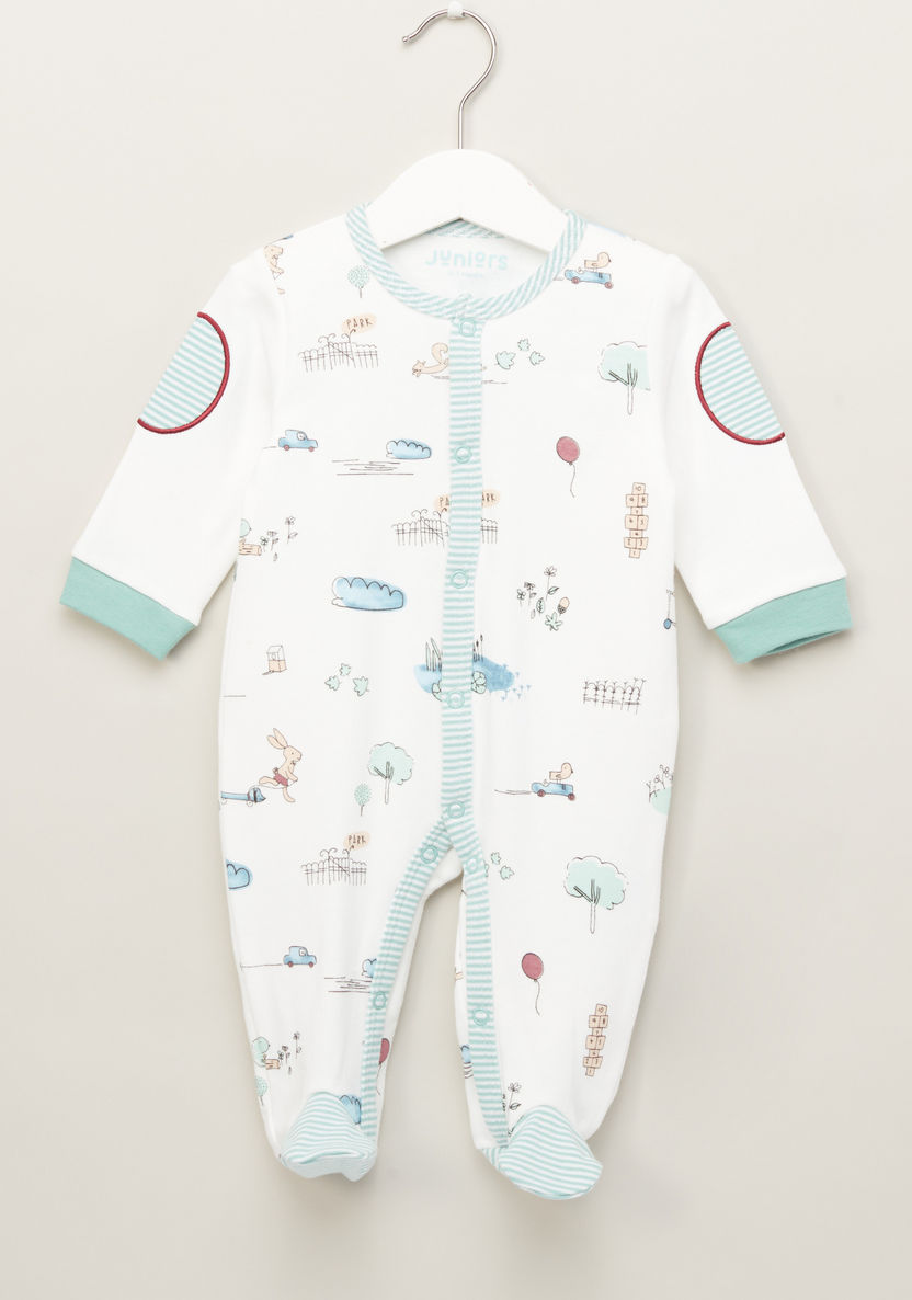 Juniors Printed Closed Feet Sleepsuit with Round Neck and Long Sleeves-Sleepsuits-image-0