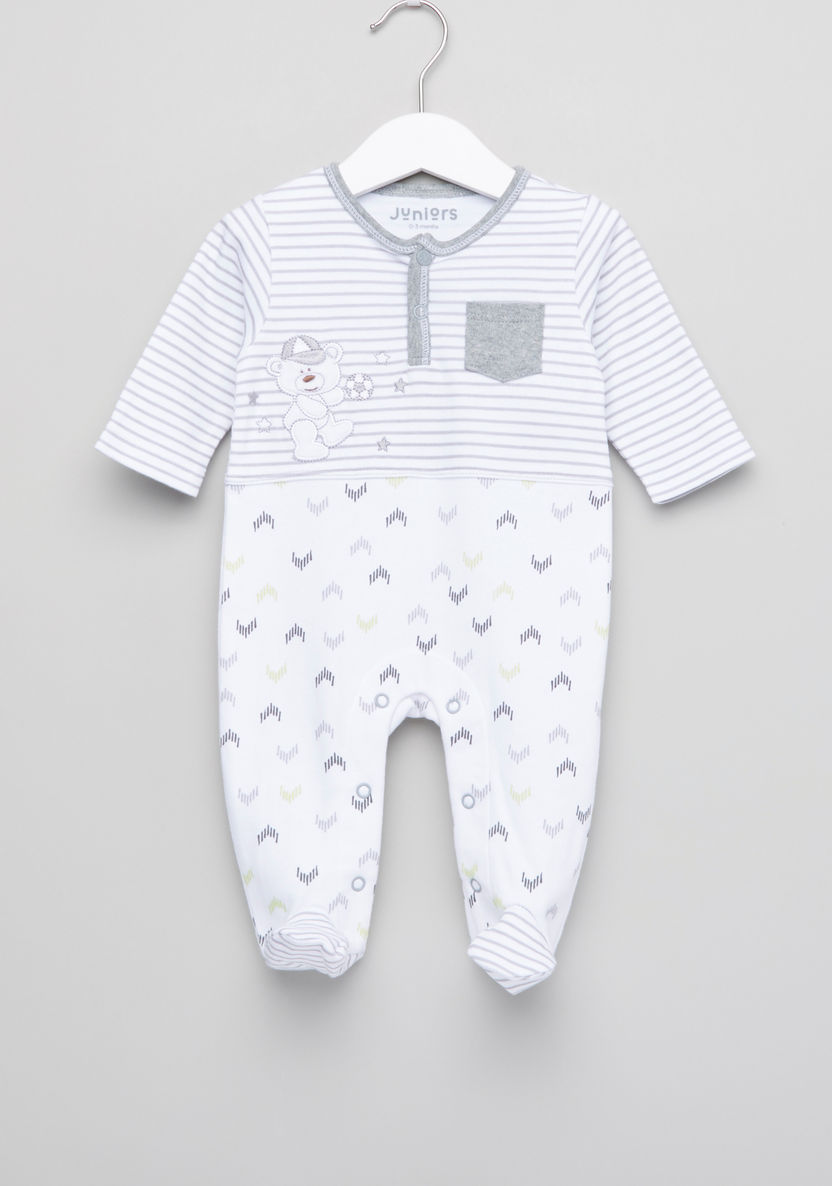 Juniors Playing Bear Printed and Embroidered Closed Feet Sleepsuit-Sleepsuits-image-0