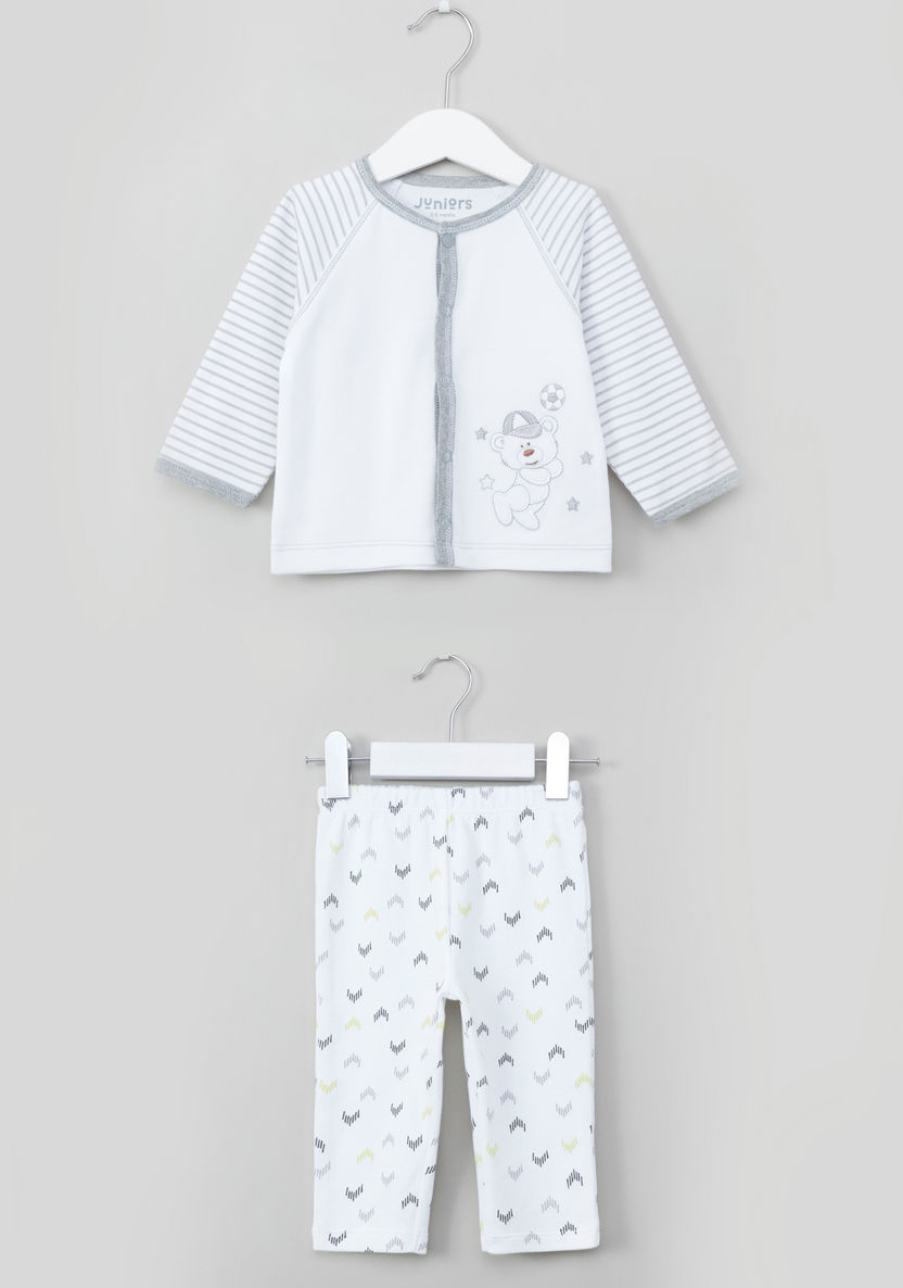 Juniors Playing Bear Raglan Sleeves Shirt and Pyjama Set-Pyjama Sets-image-0