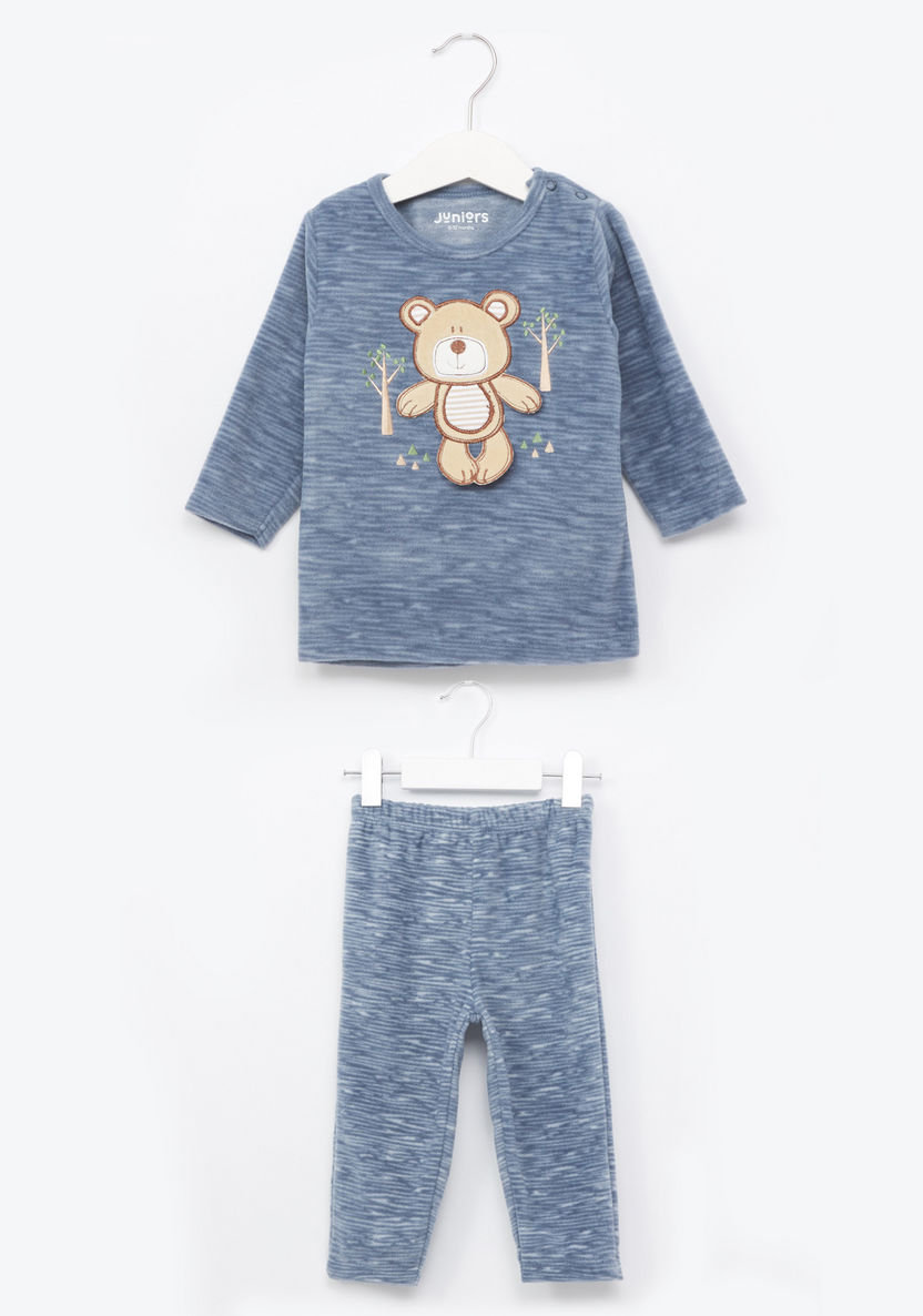 Juniors Textured Long Sleeves T-shirt and Pants-Pyjama Sets-image-0