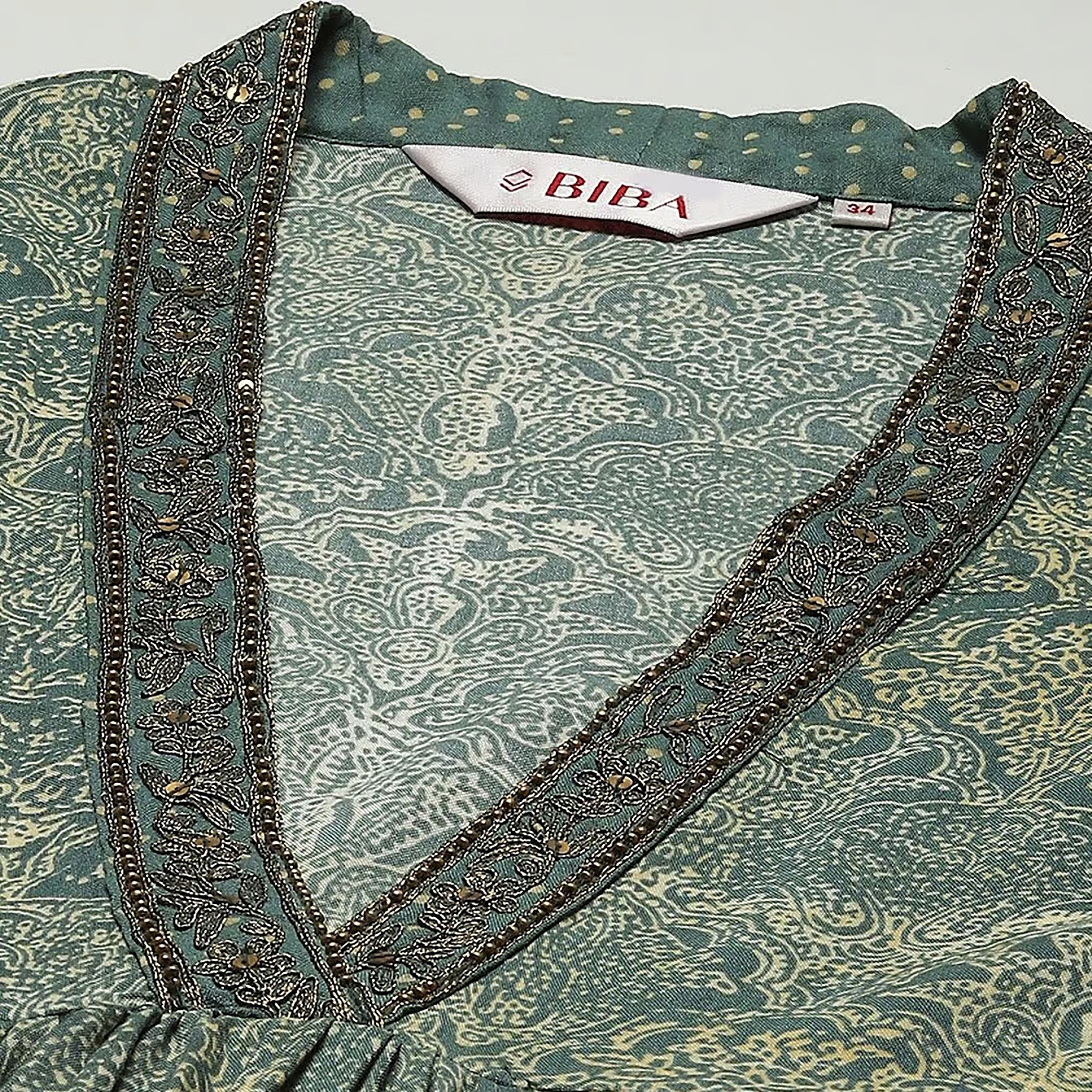 كورتا مستقيمة برقبة دائرية مطبوعة مع مزين بسكوينس وخرز من بيبا-women-clothing-ethnicwear-kurtas-image-3