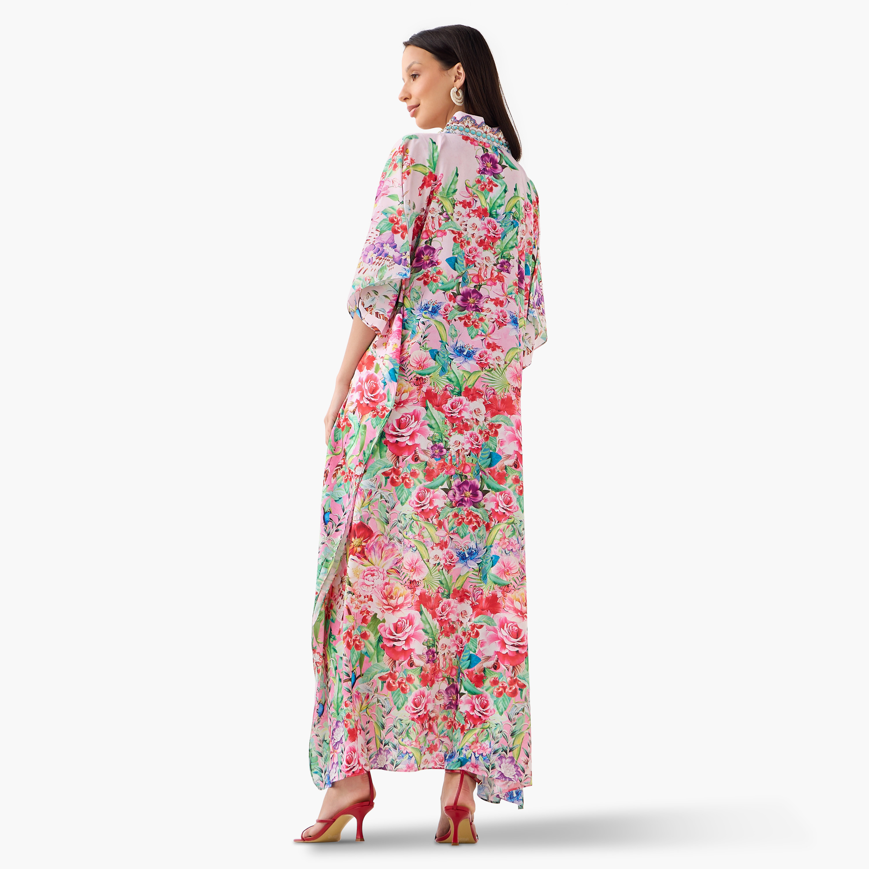 FYOR All-Over Floral Print Kaftan Dress with Tie-Up Belt-women-clothing-dresses-image-3