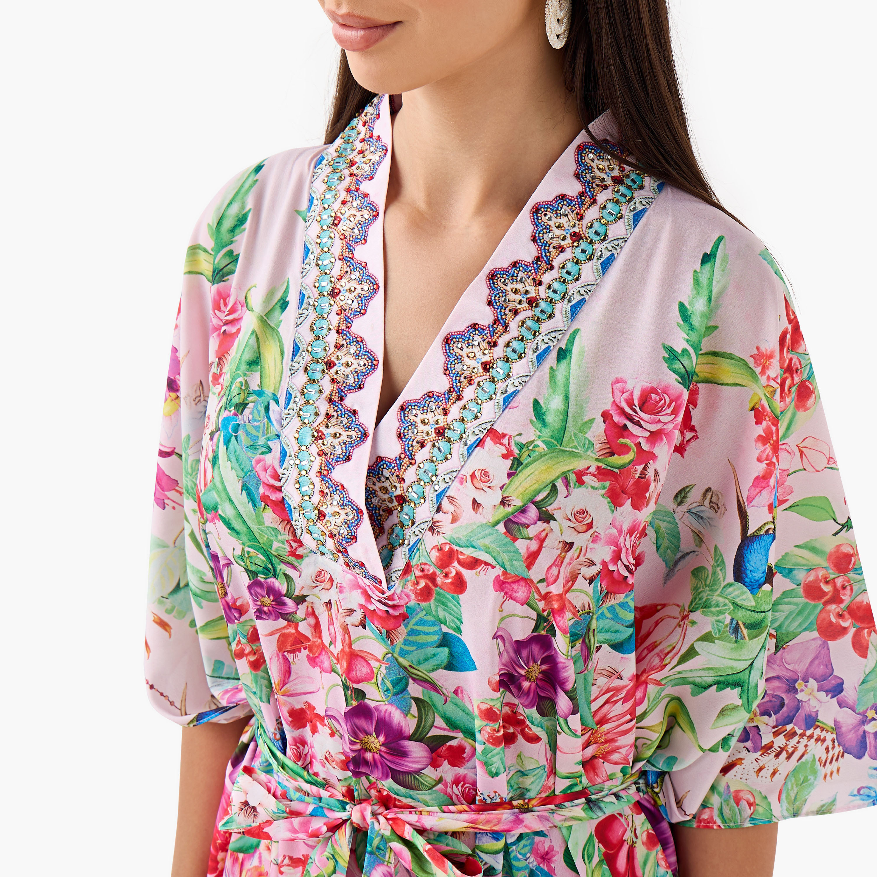 FYOR All-Over Floral Print Kaftan Dress with Tie-Up Belt-women-clothing-dresses-image-4