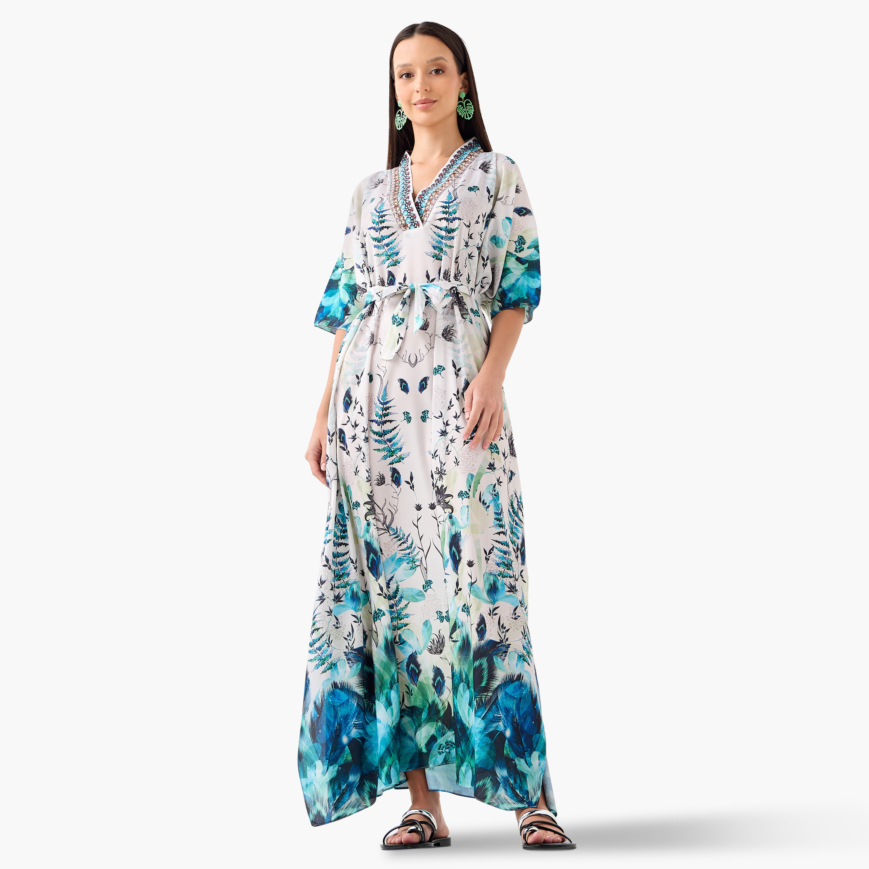 فستان قفطان بحزام رباط وطبعات من فيور-women-clothing-dresses-image-1