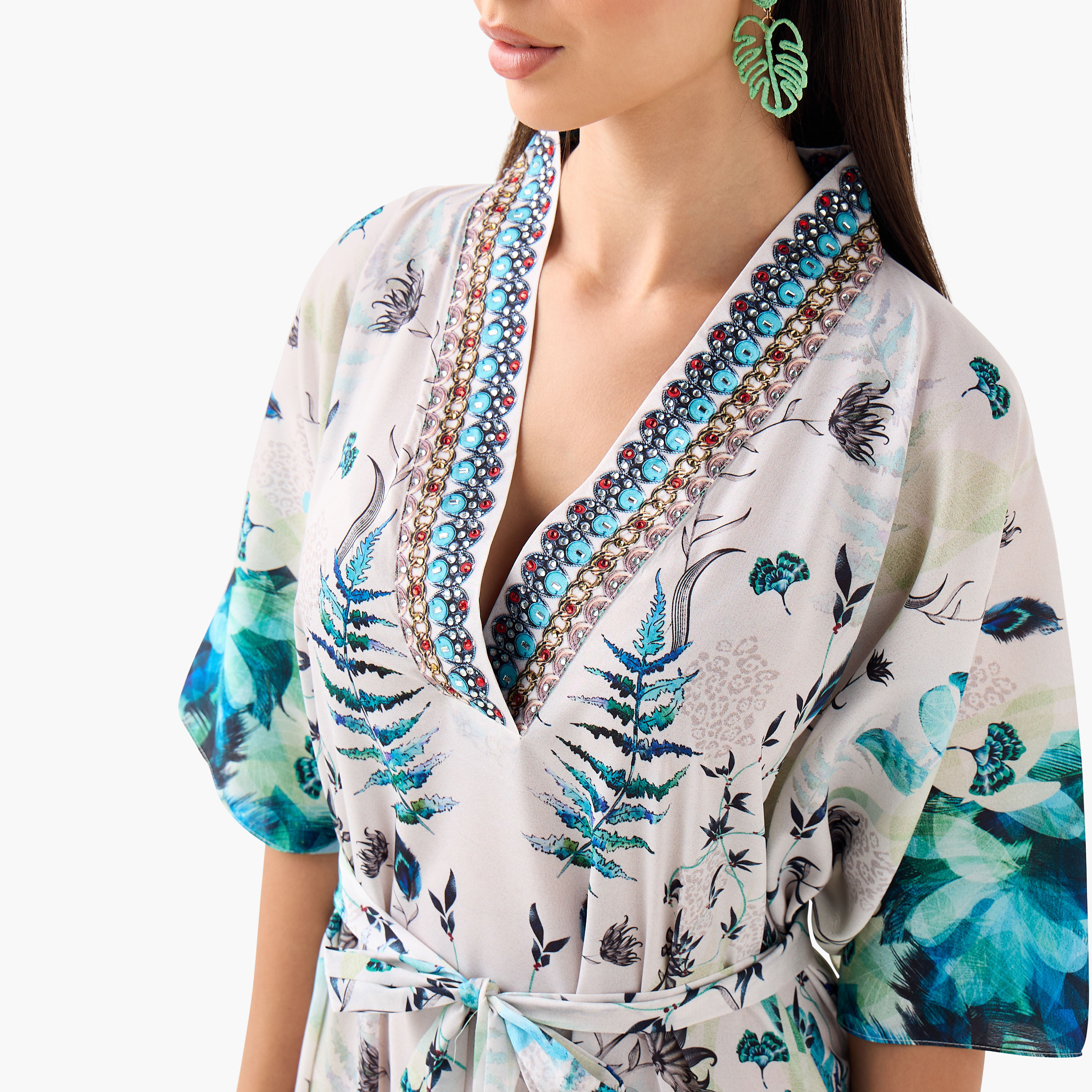 FYOR All-Over Botanical Print Kaftan Dress with Tie-Up Belt-women-clothing-dresses-image-4