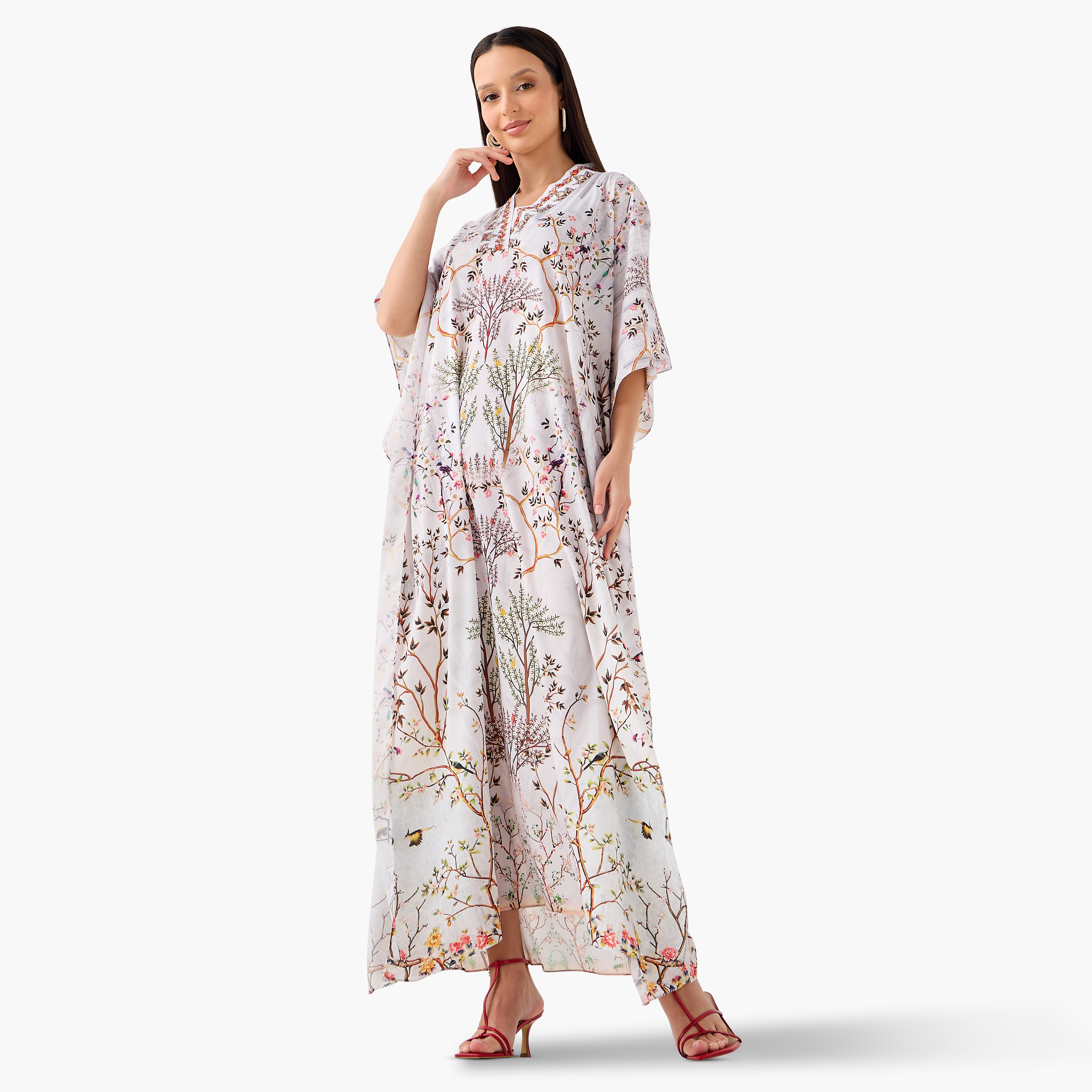 FYOR All-Over Botanical Print Kaftan Dress with Tie-Up Belt-women-clothing-dresses-image-2