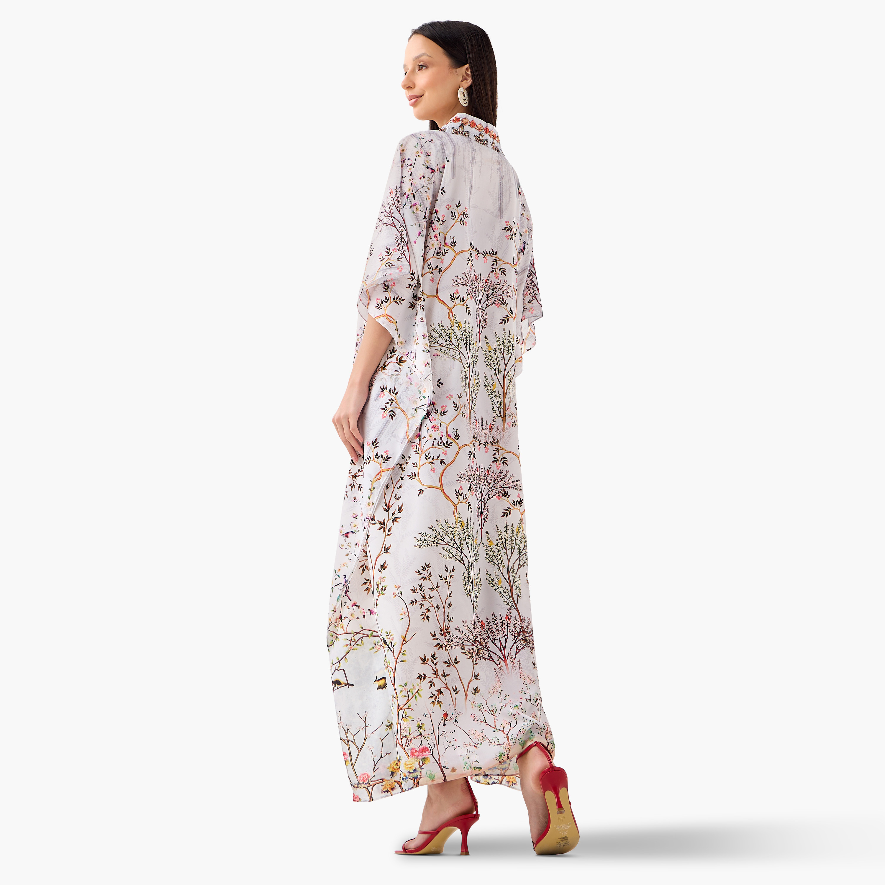 FYOR All-Over Botanical Print Kaftan Dress with Tie-Up Belt-women-clothing-dresses-image-3