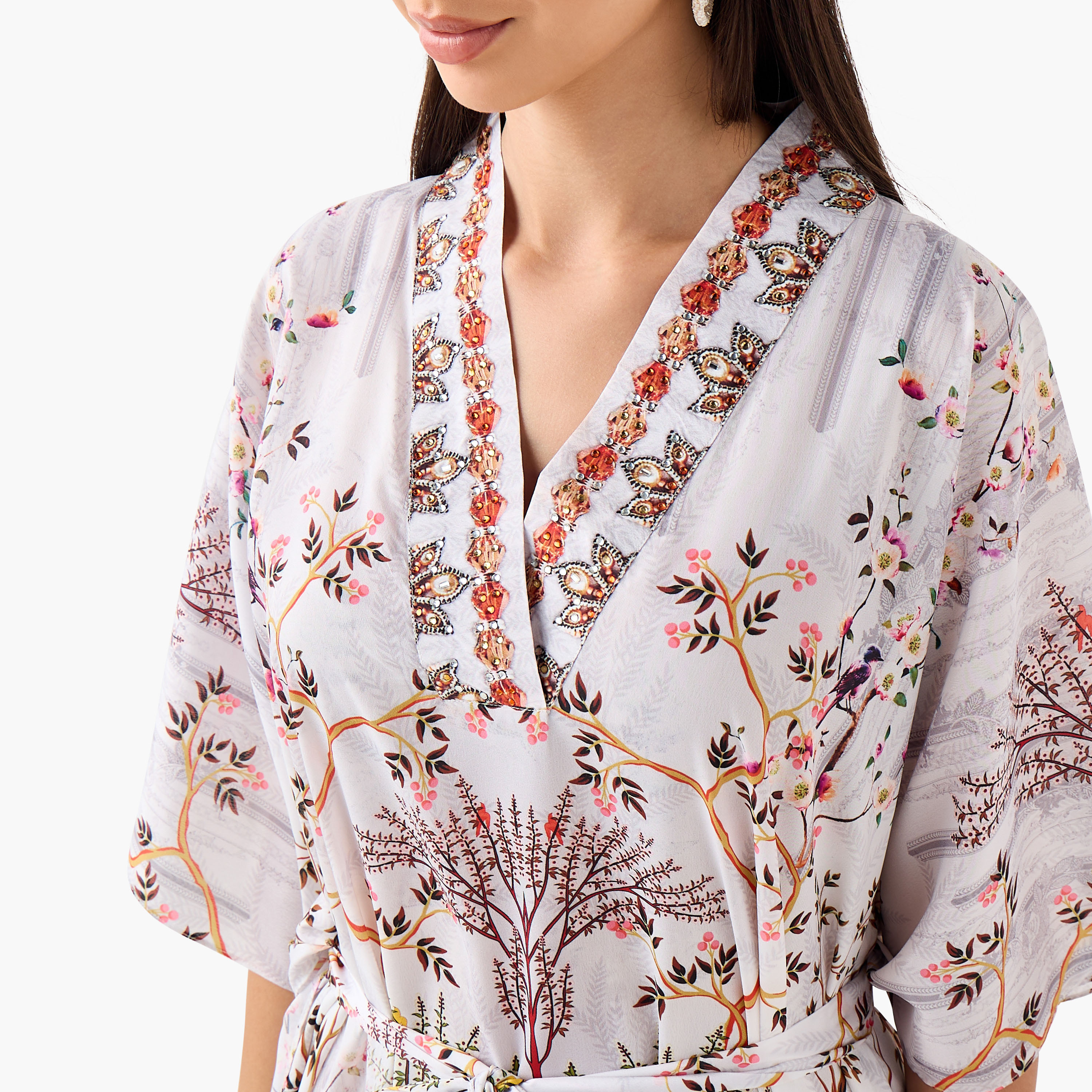 FYOR All-Over Botanical Print Kaftan Dress with Tie-Up Belt-women-clothing-dresses-image-4