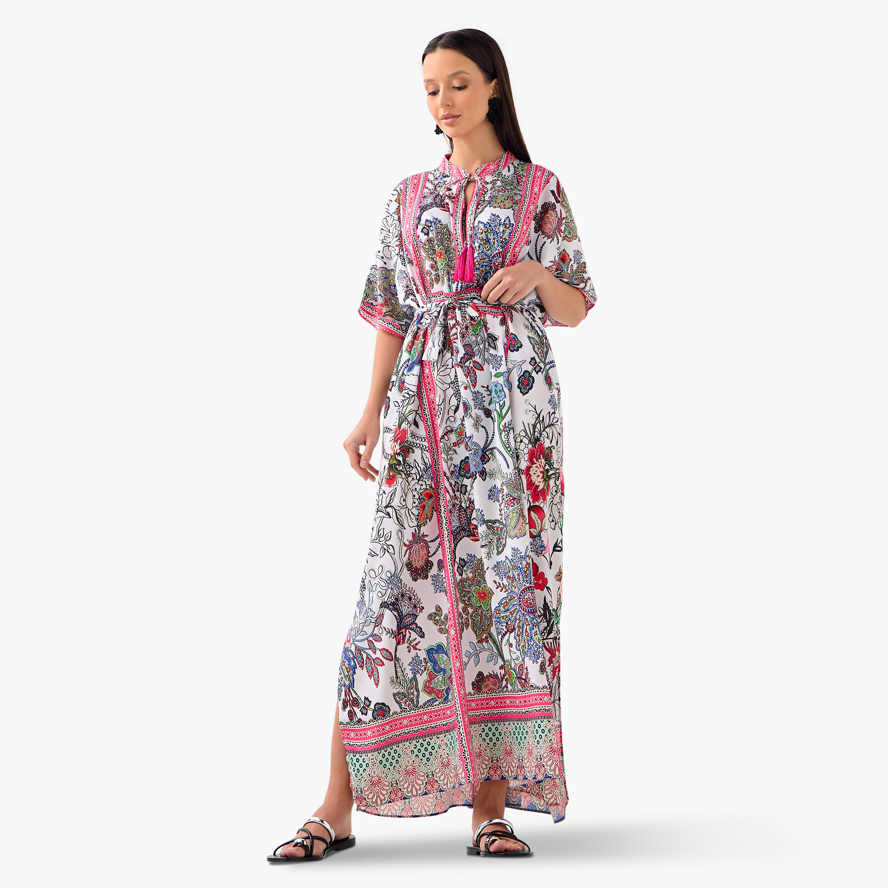 فستان قفطان بحزام رباط وطبعات من فيور-women-clothing-dresses-image-1
