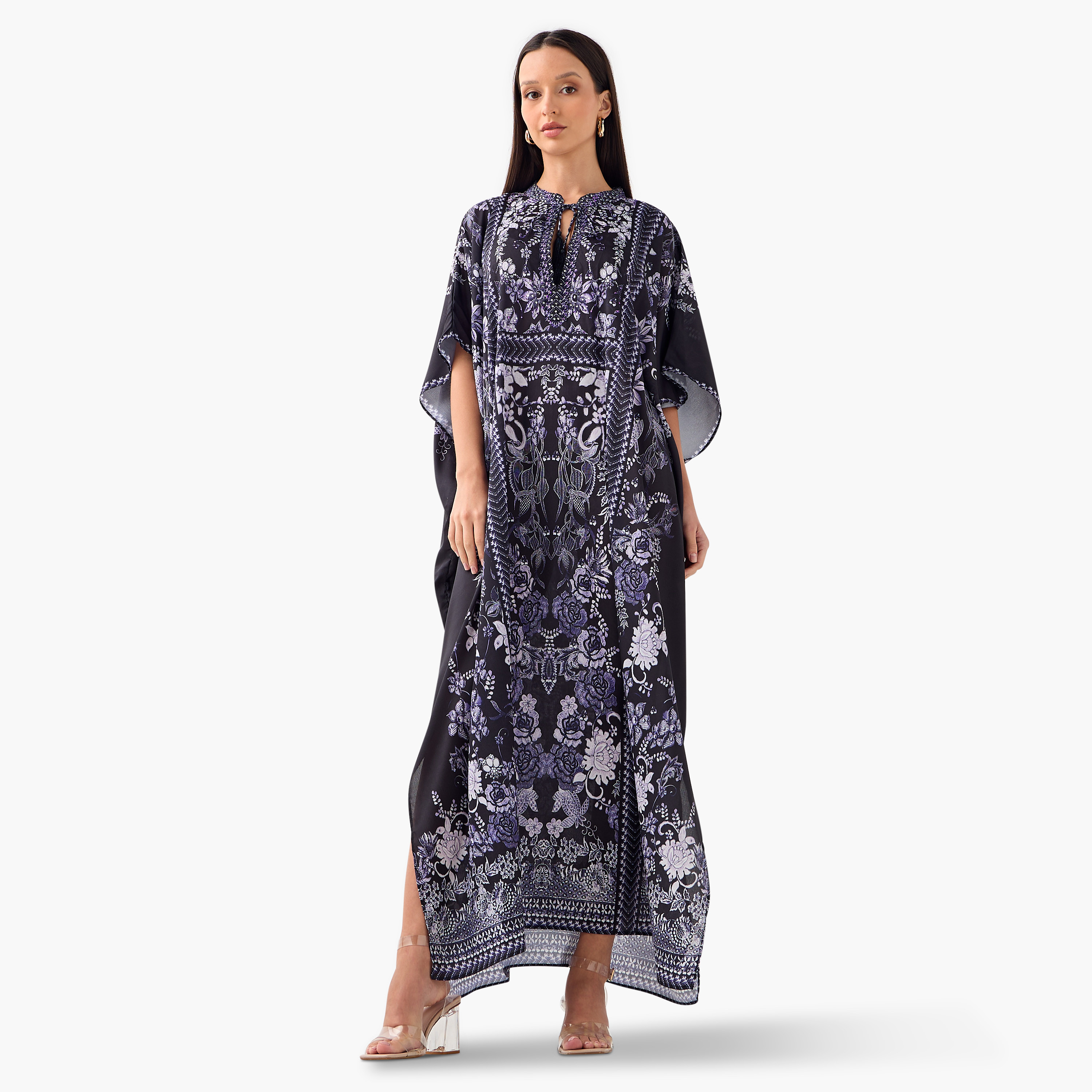 FYOR All-Over Floral Print Kaftan Dress with Tie-Up Belt-women-clothing-dresses-image-2