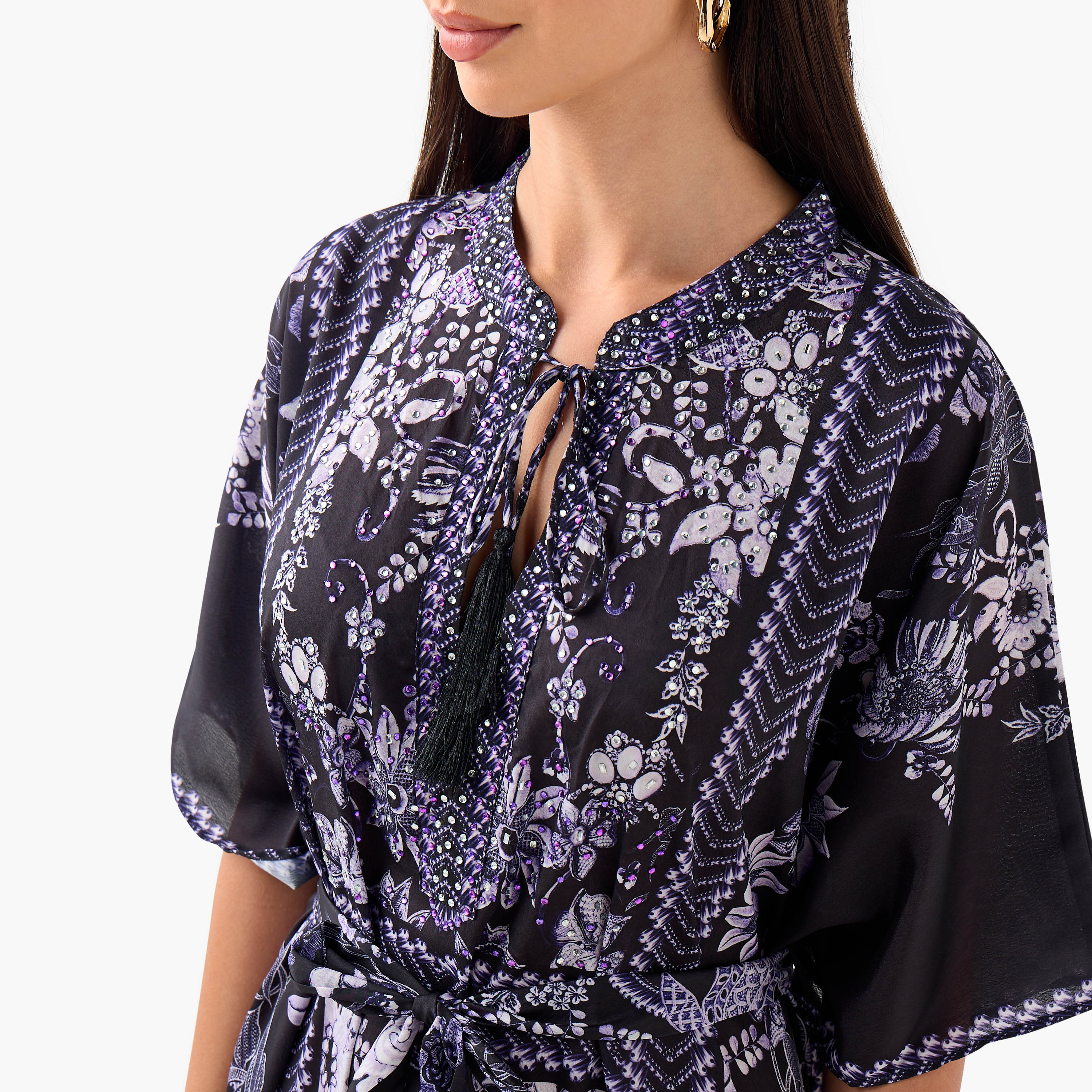 FYOR All-Over Floral Print Kaftan Dress with Tie-Up Belt-women-clothing-dresses-image-4