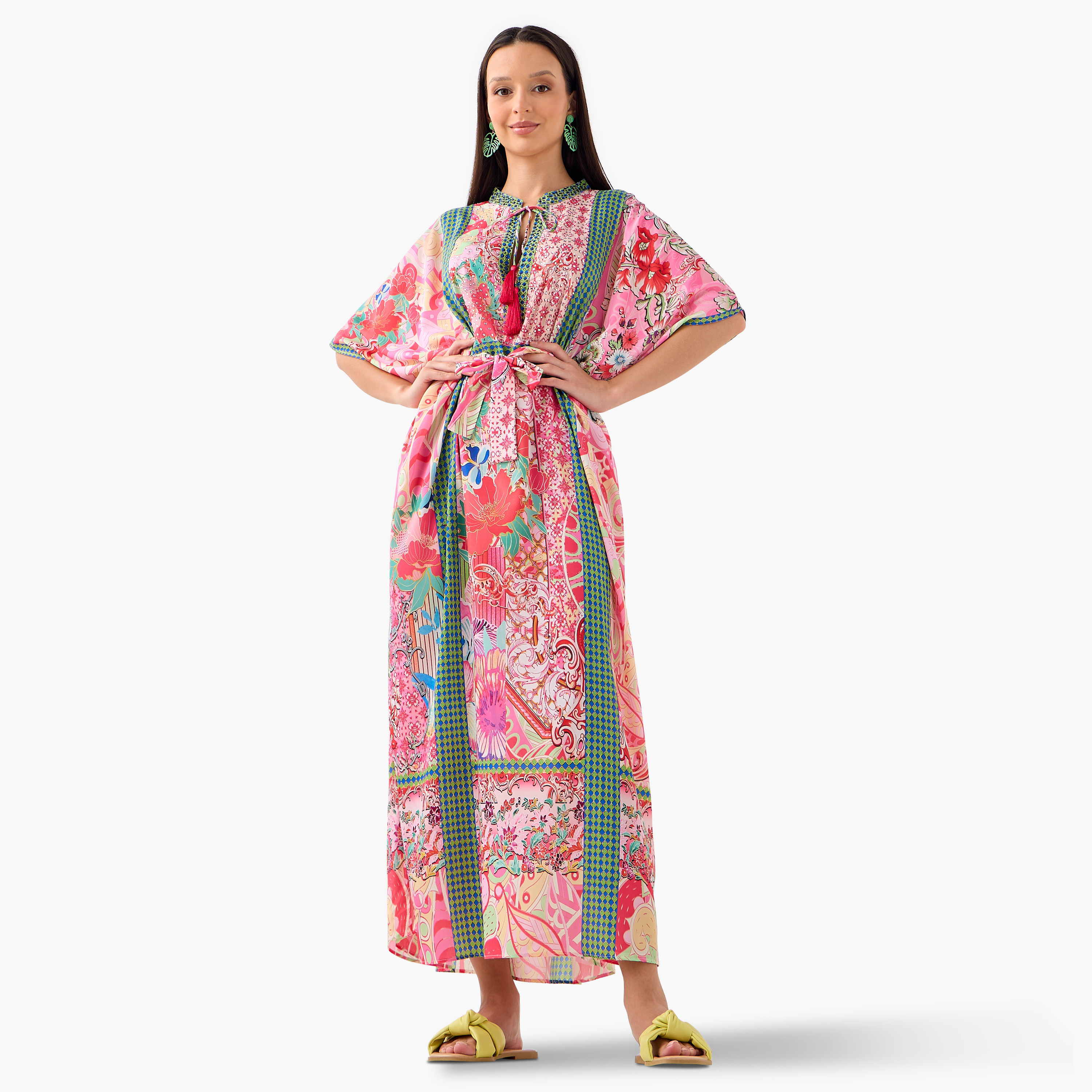 FYOR All-Over Print Kaftan Dress with Tie-Up Belt-women-clothing-dresses-image-1