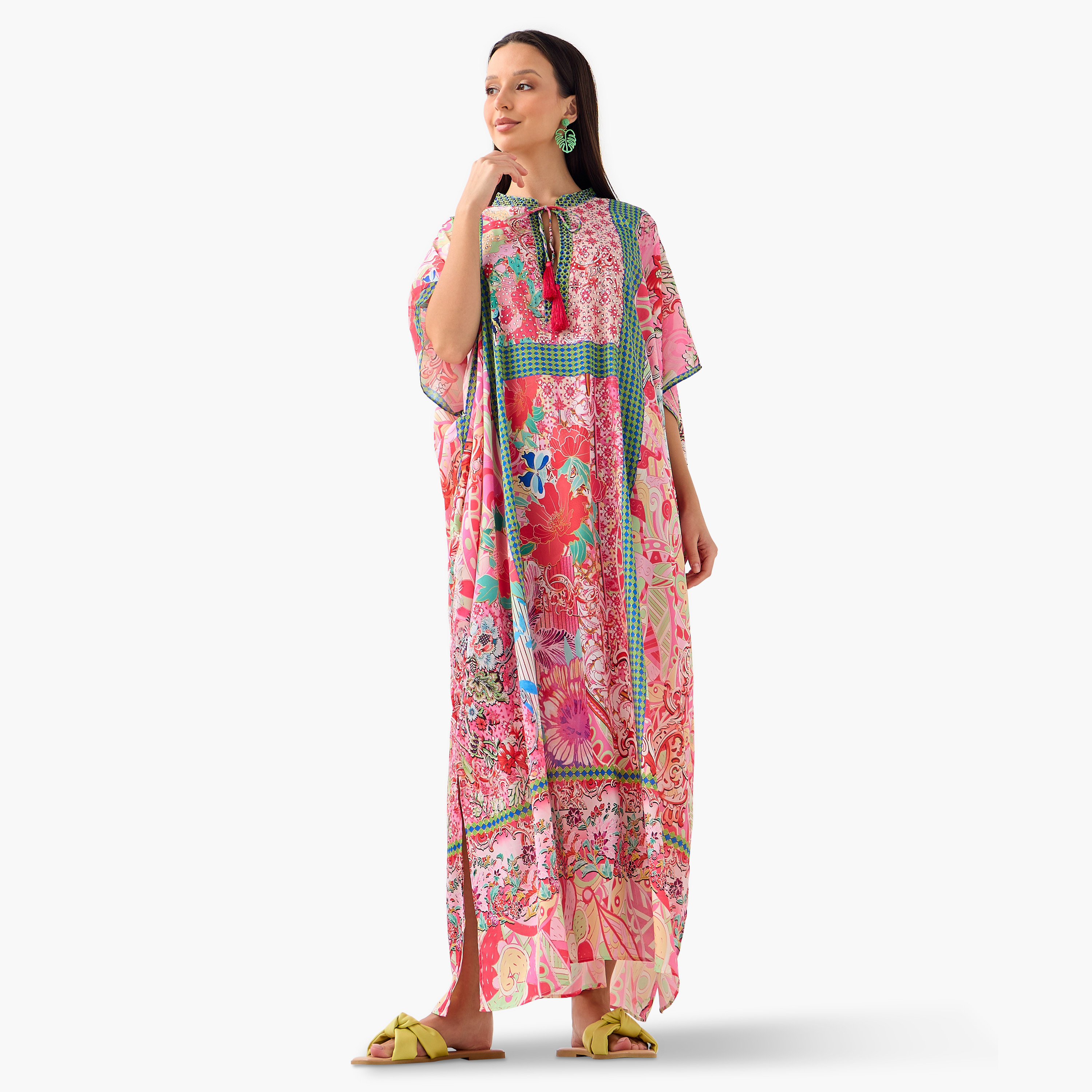 FYOR All-Over Print Kaftan Dress with Tie-Up Belt-women-clothing-dresses-image-2