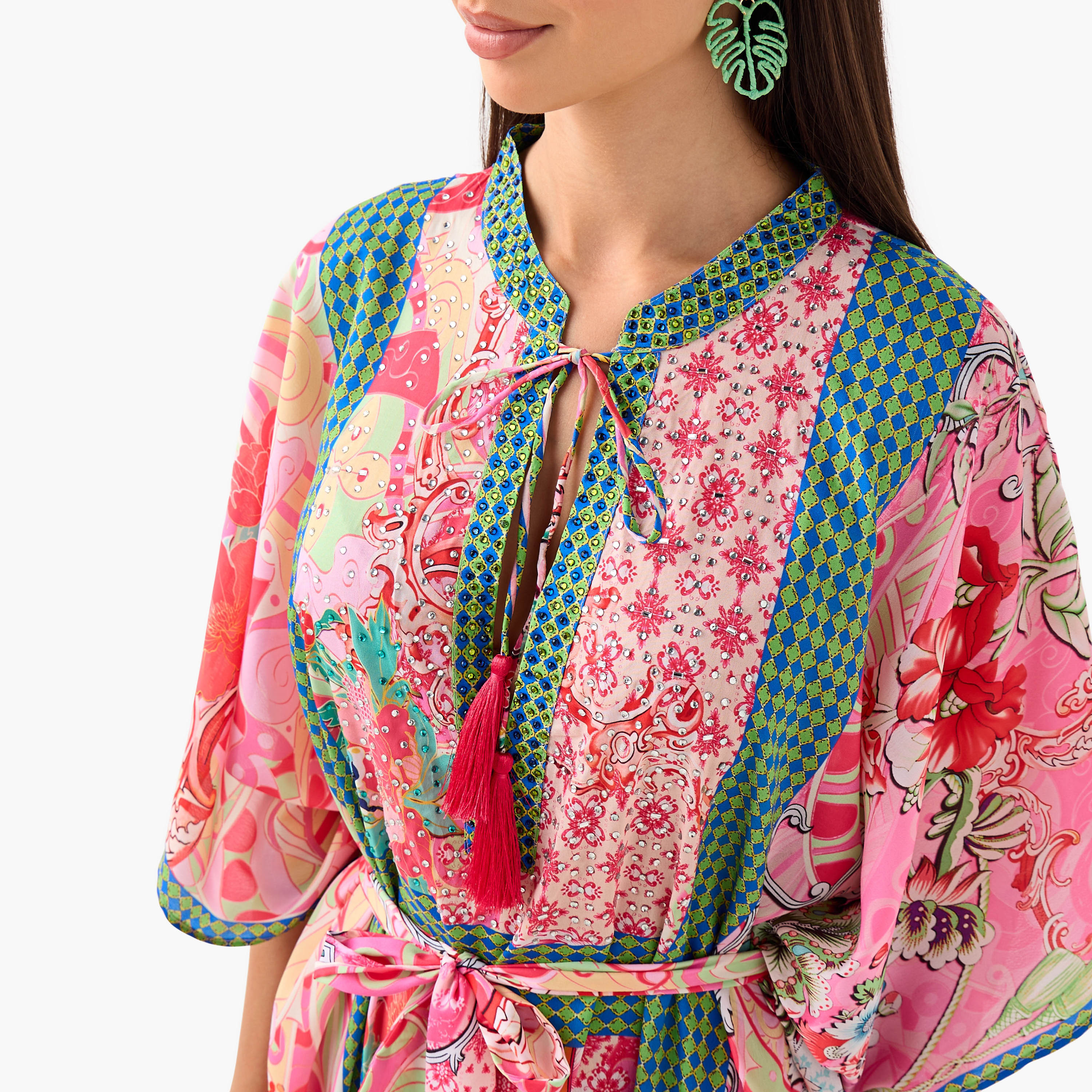 FYOR All-Over Print Kaftan Dress with Tie-Up Belt-women-clothing-dresses-image-4