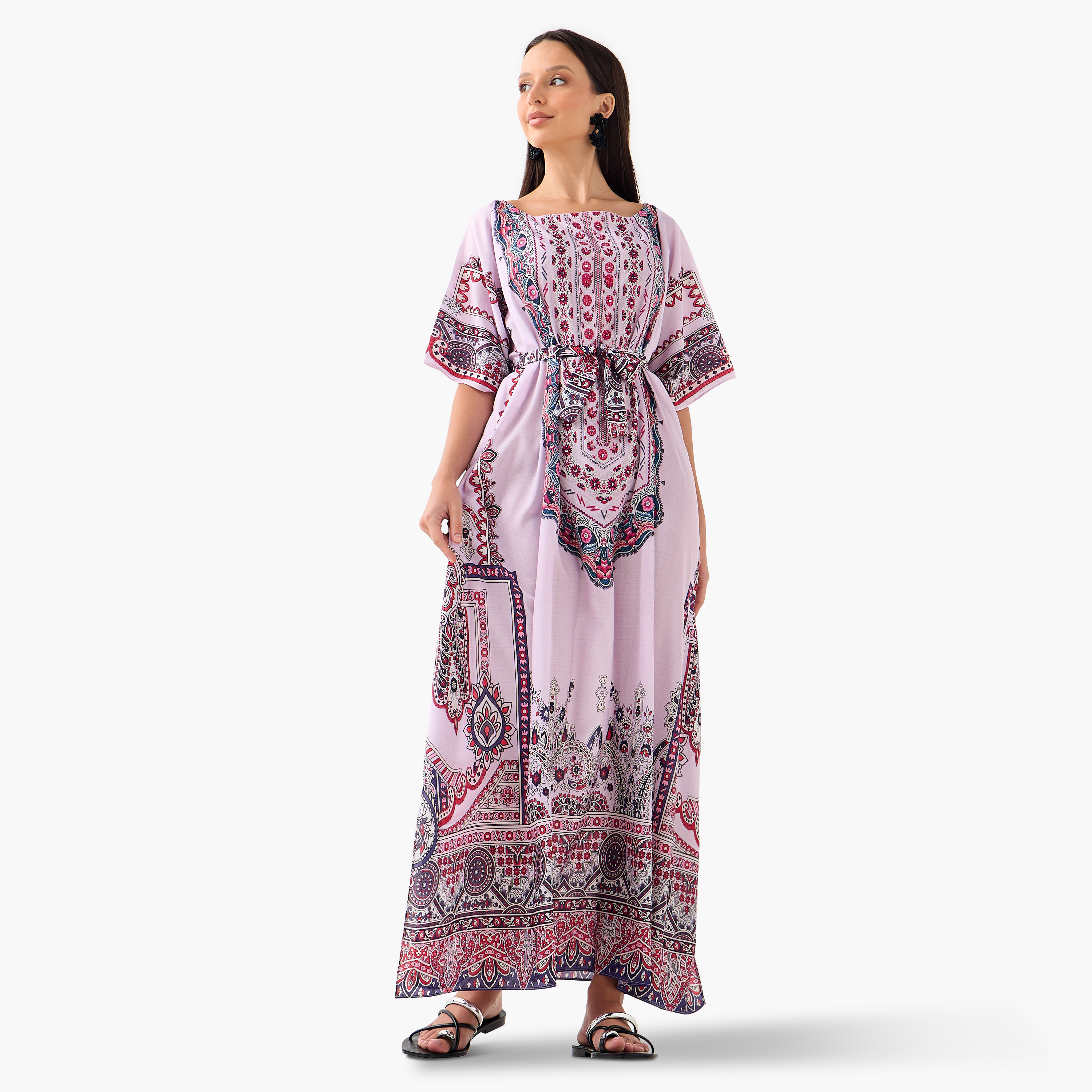 فستان قفطان بحزام رباط وطبعات زهرية من فيور-women-clothing-dresses-image-1