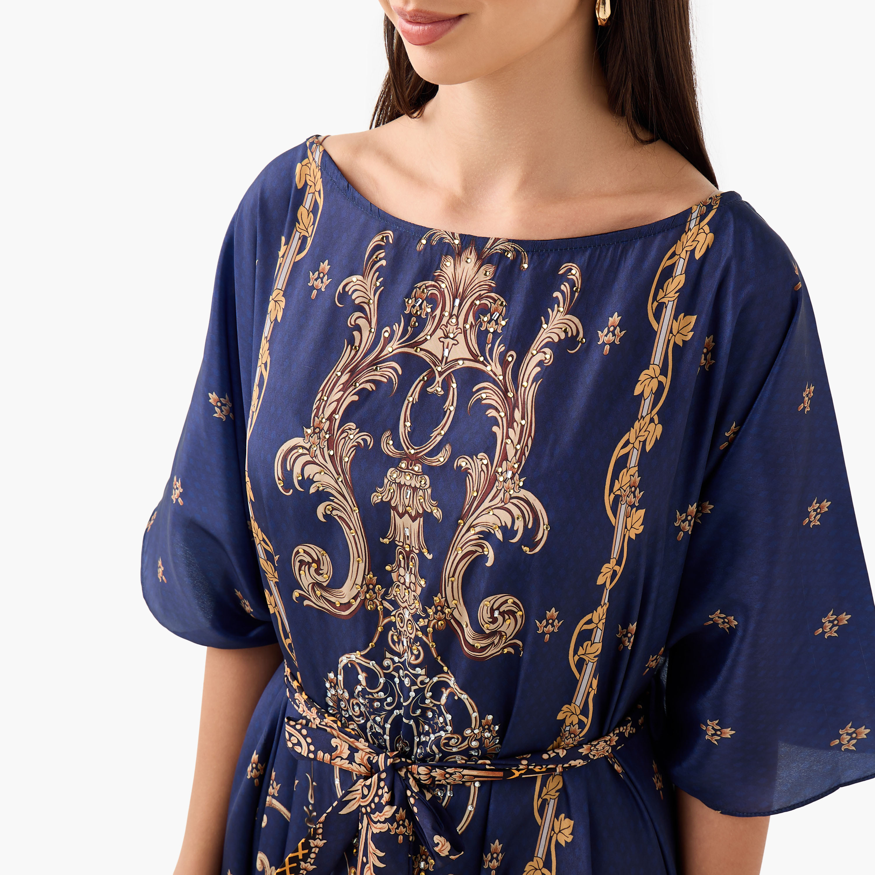 فستان قفطان بحزام رباط وطبعات زهرية من فيور-women-clothing-dresses-image-4