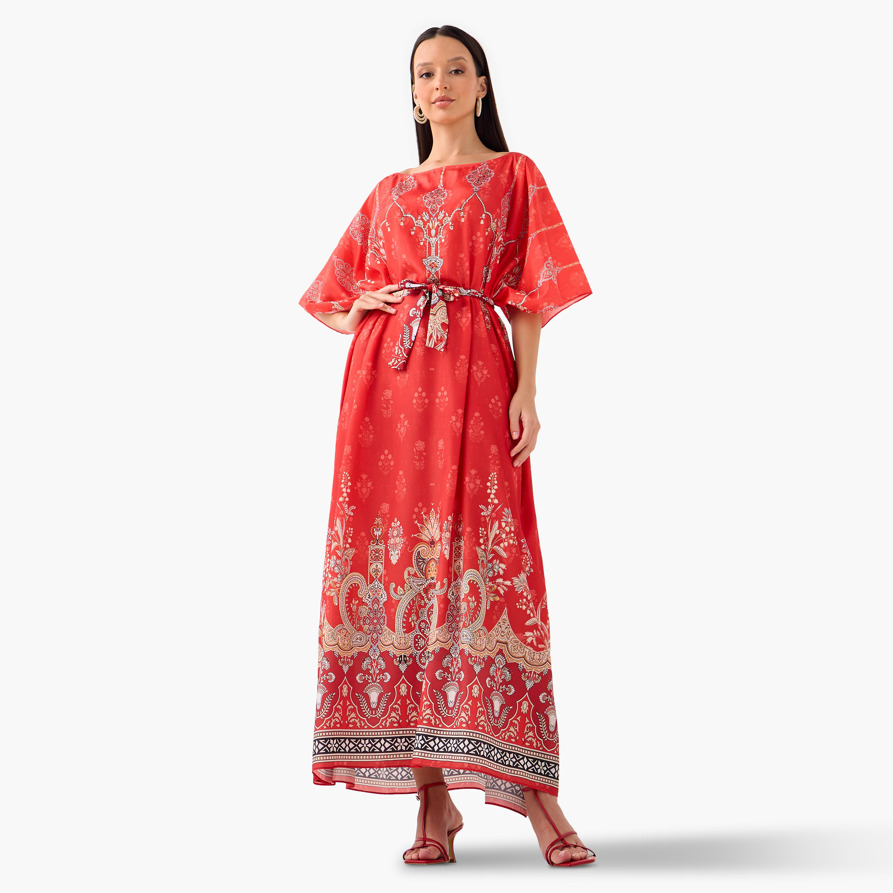 فستان قفطان بحزام رباط وطبعات زهرية من فيور-women-clothing-dresses-image-1