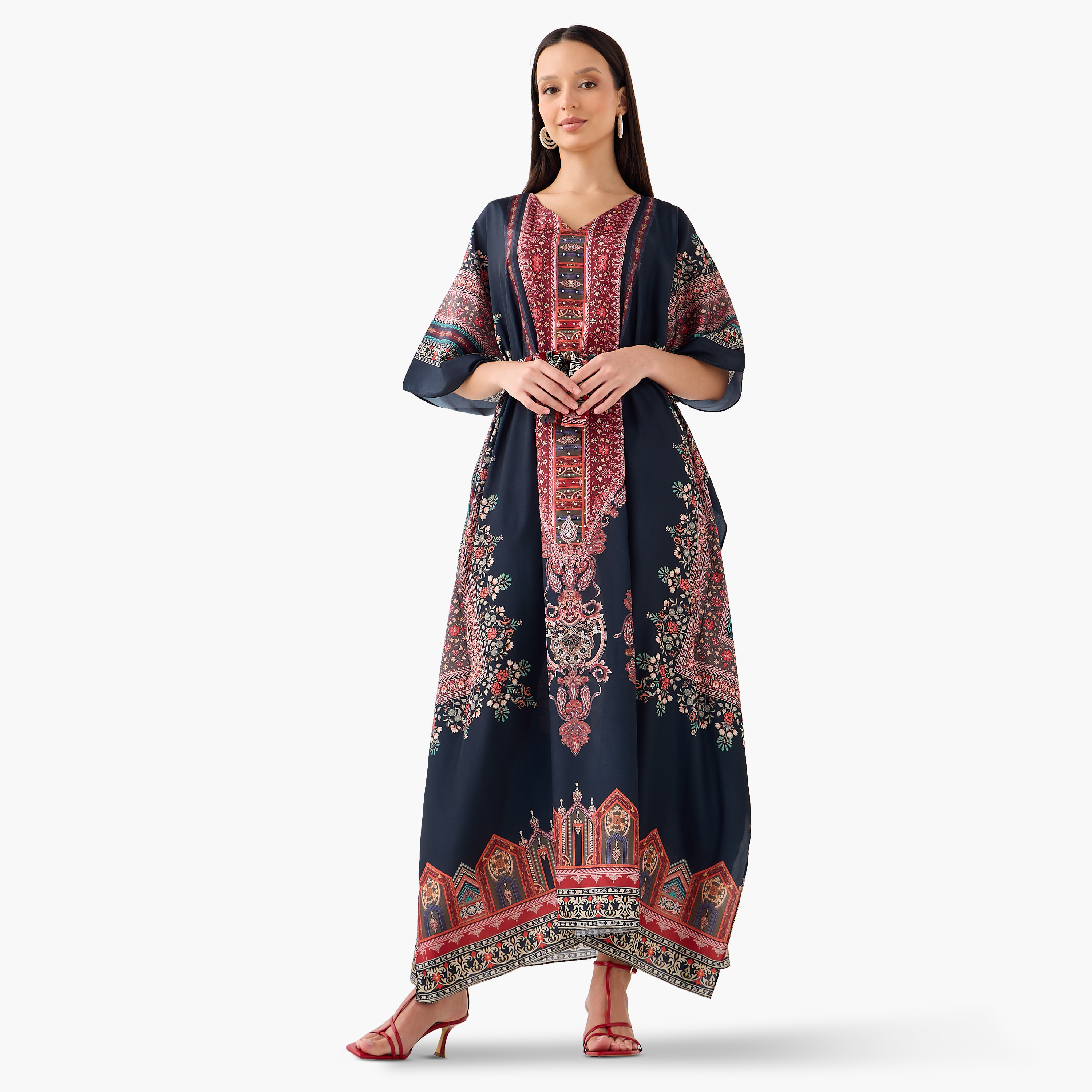 فستان قفطان بحزام رباط وطبعات زهرية من فيور-women-clothing-dresses-image-1