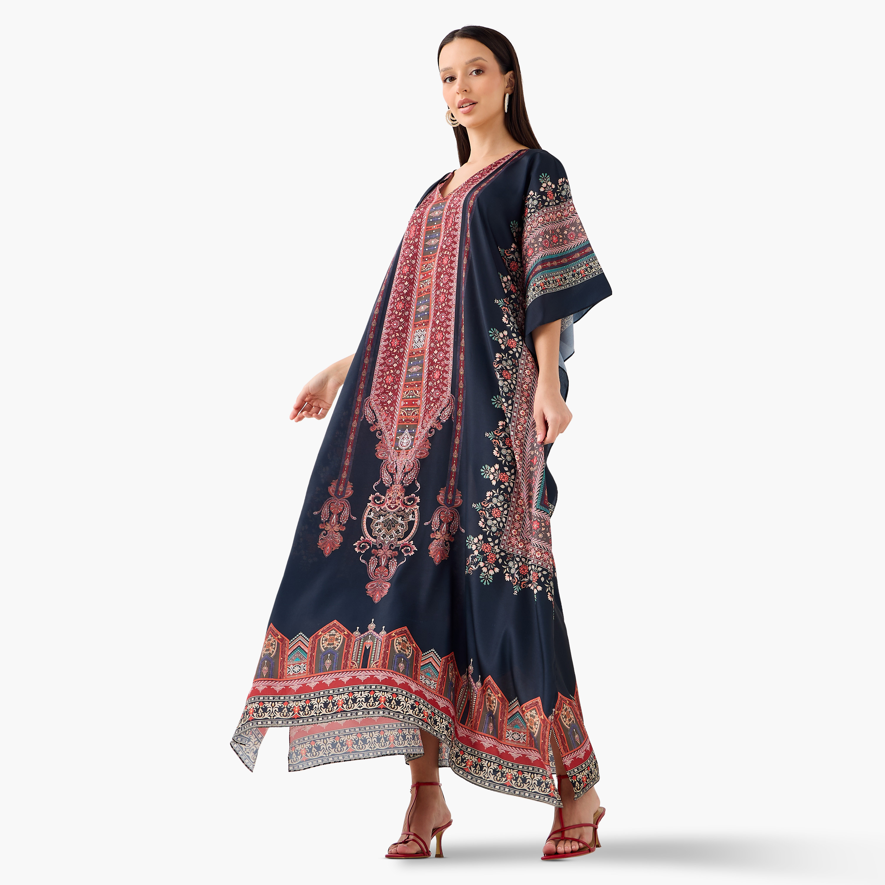 FYOR All-Over Print Kaftan Dress with Tie-Up Belt-women-clothing-dresses-image-2