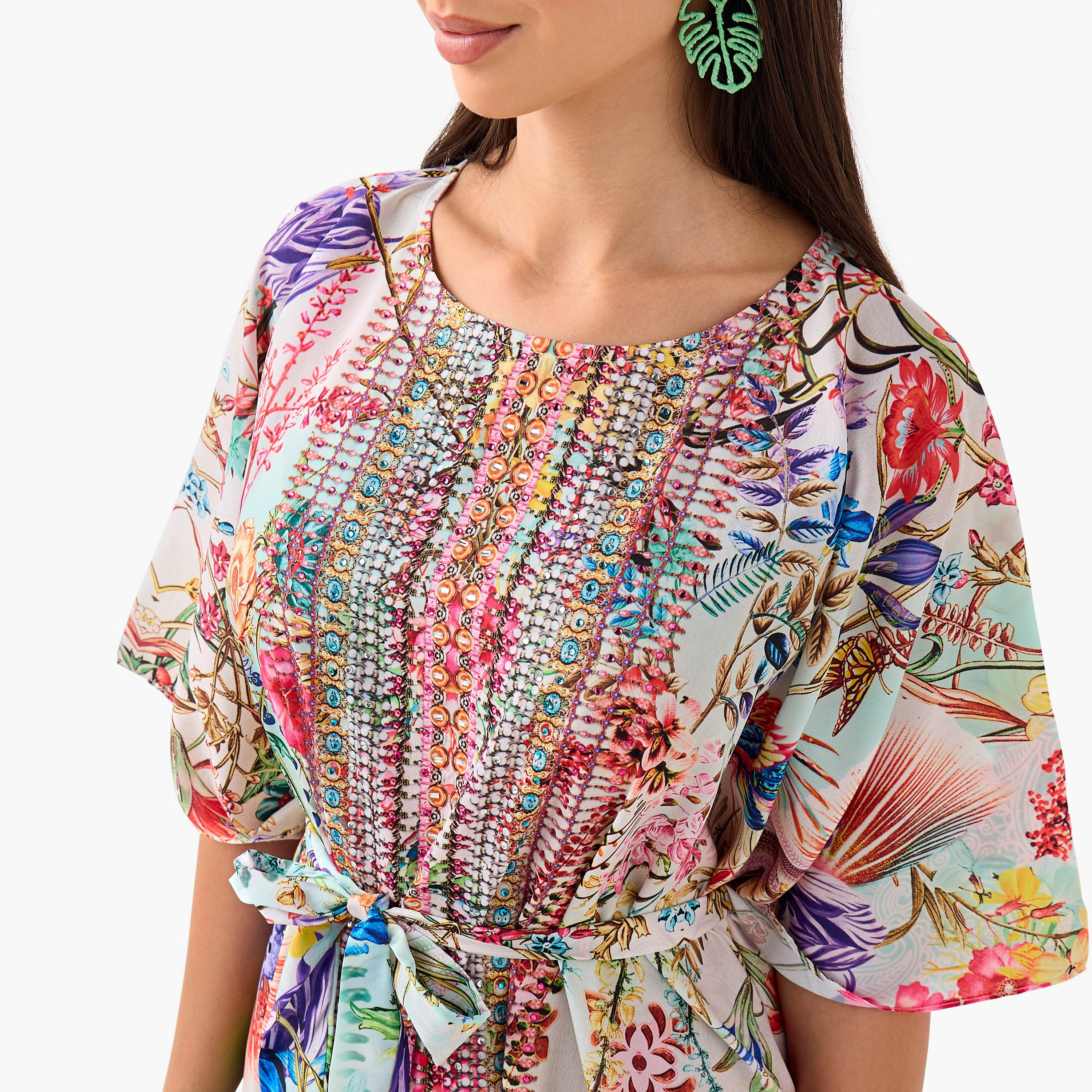 فستان قفطان بحزام رباط وطبعات زهرية من فيور-women-clothing-dresses-image-4