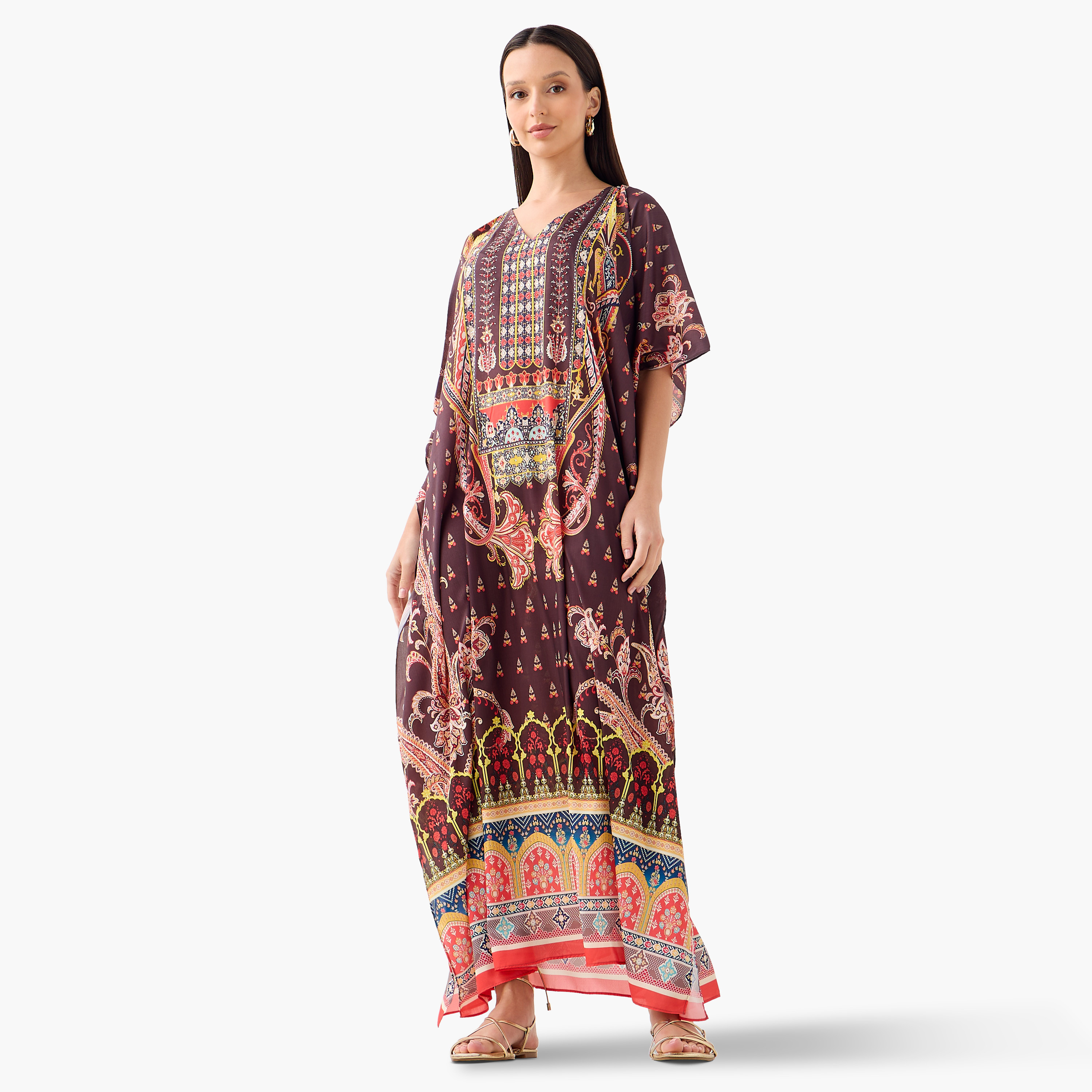 FYOR All-Over Print Kaftan Dress with Tie-Up Belt-women-clothing-dresses-image-2