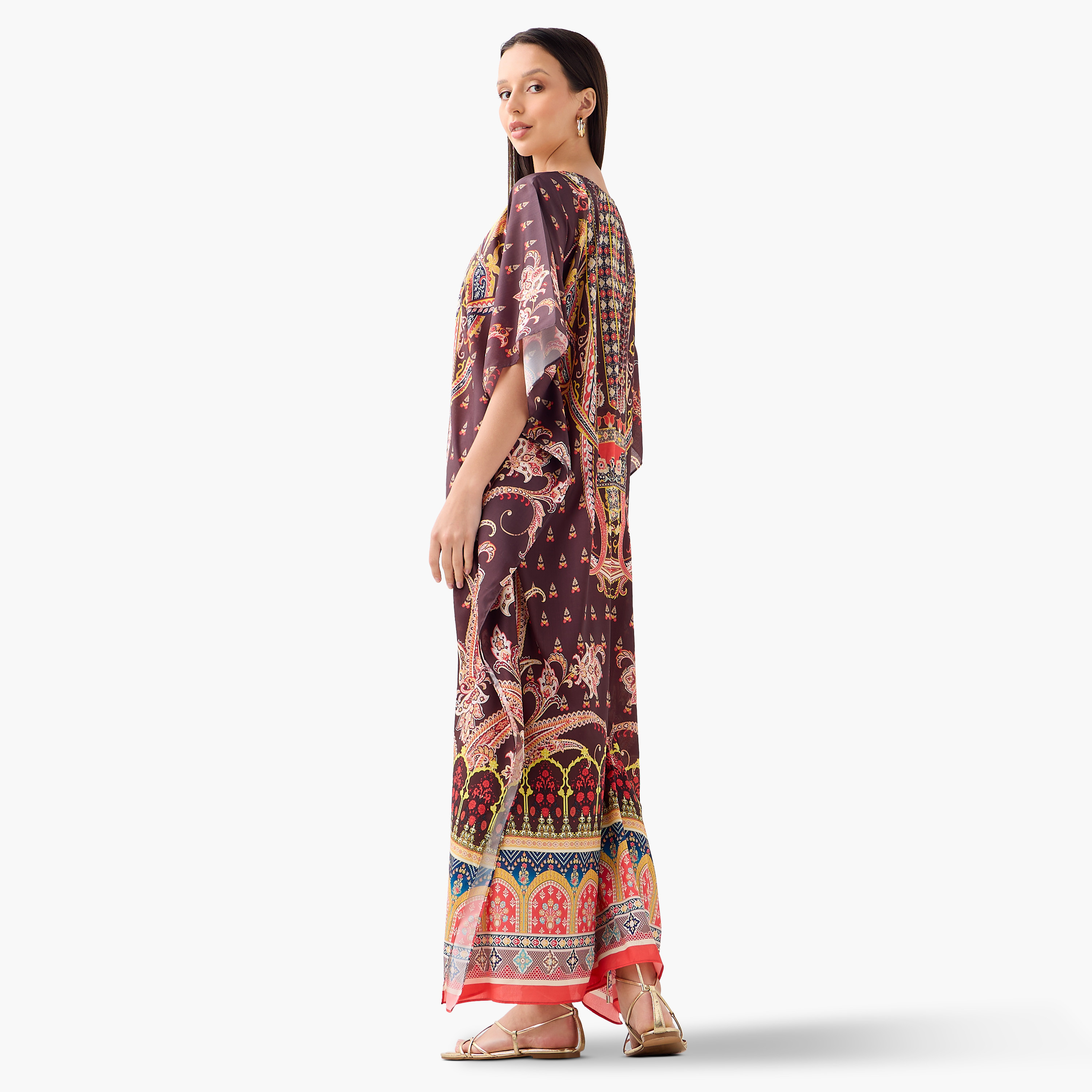 FYOR All-Over Print Kaftan Dress with Tie-Up Belt-women-clothing-dresses-image-3