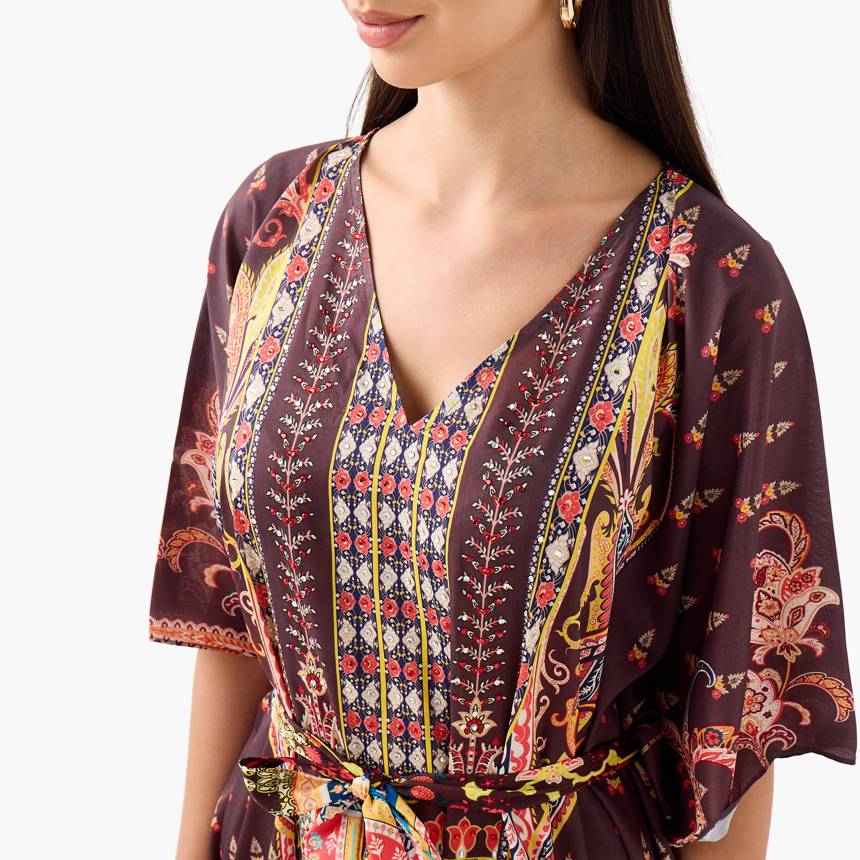 فستان قفطان بحزام رباط وطبعات زهرية من فيور-women-clothing-dresses-image-4